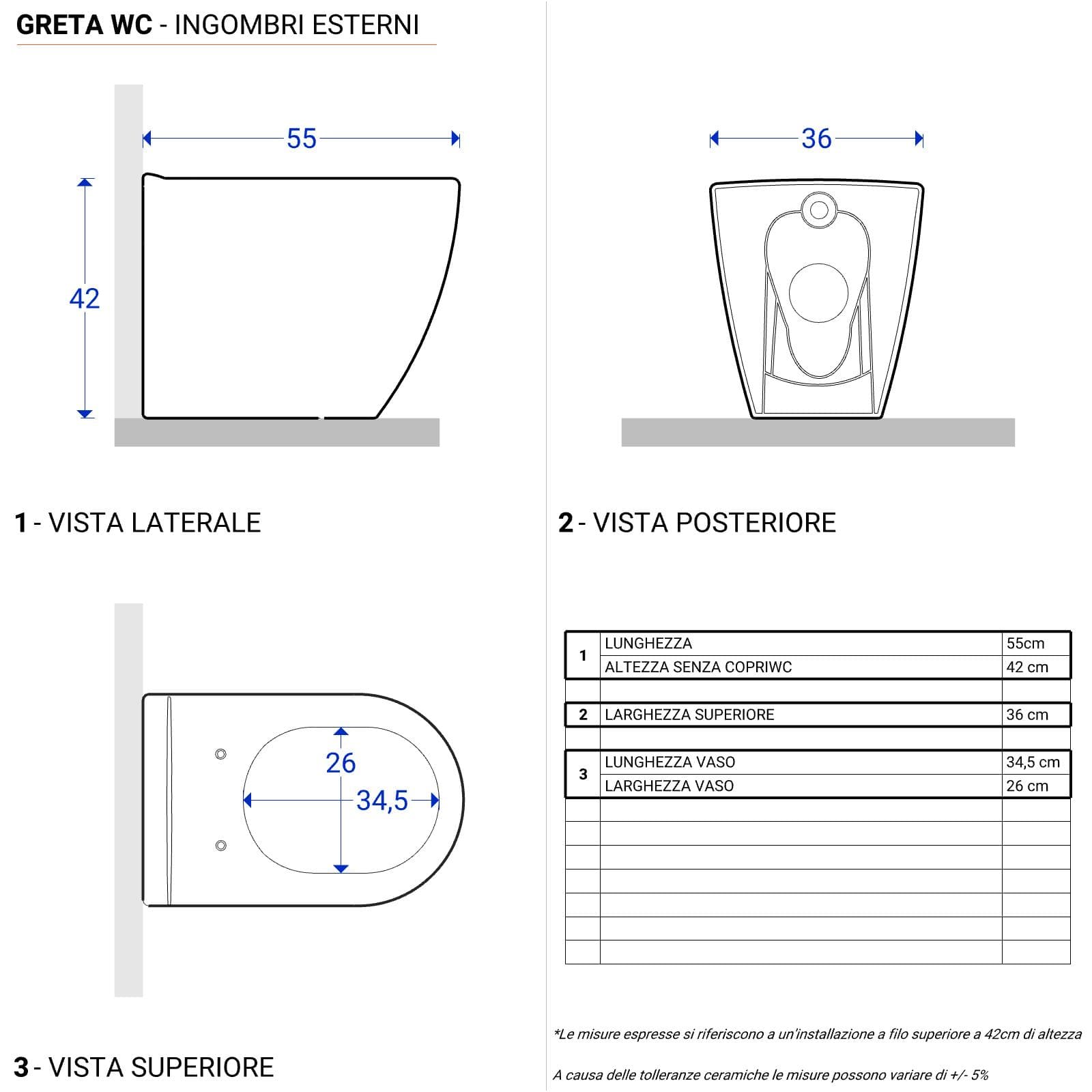 Coppia di sanitari filomuro in ceramica bianca - Marsico