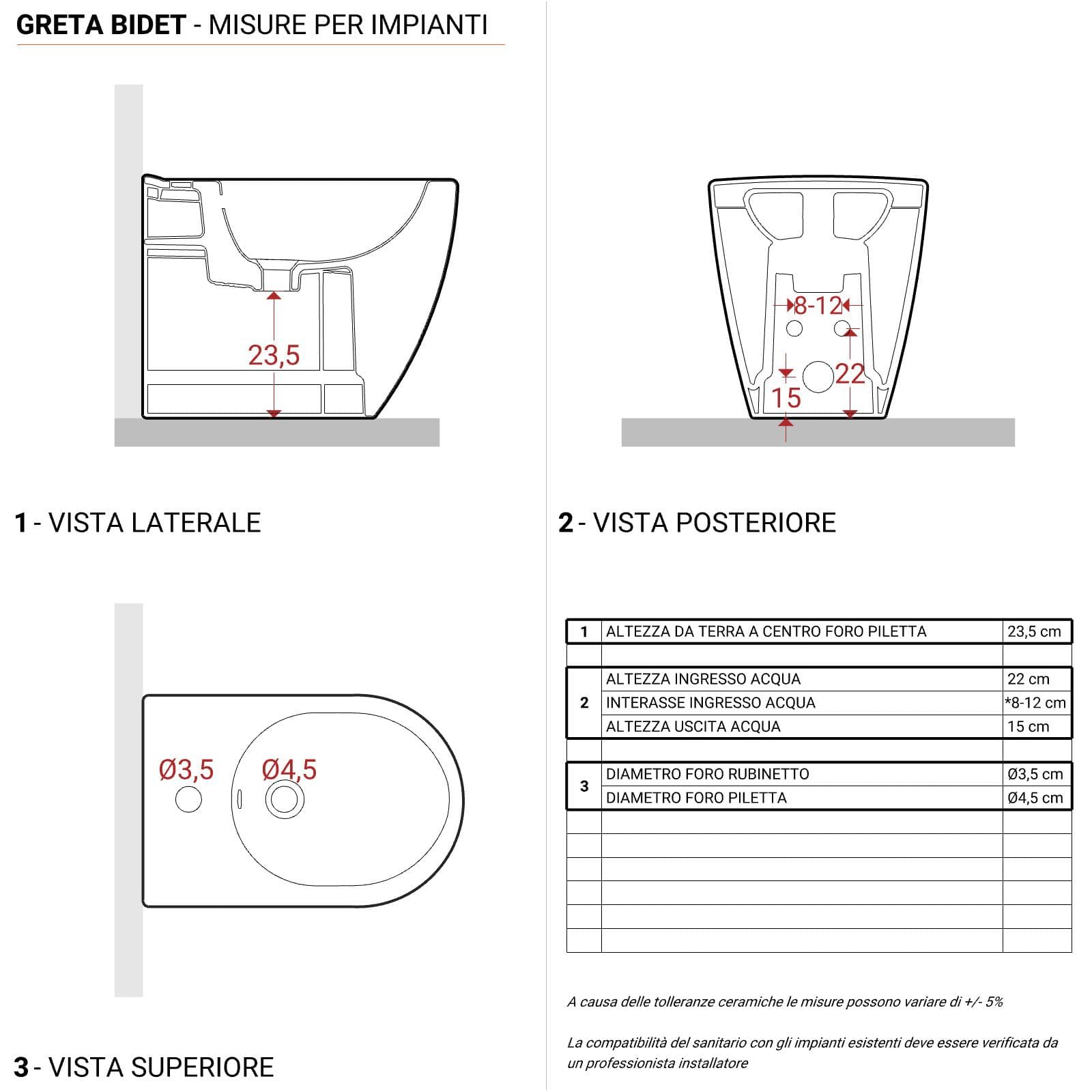 Coppia di sanitari filomuro in ceramica bianca - Marsico