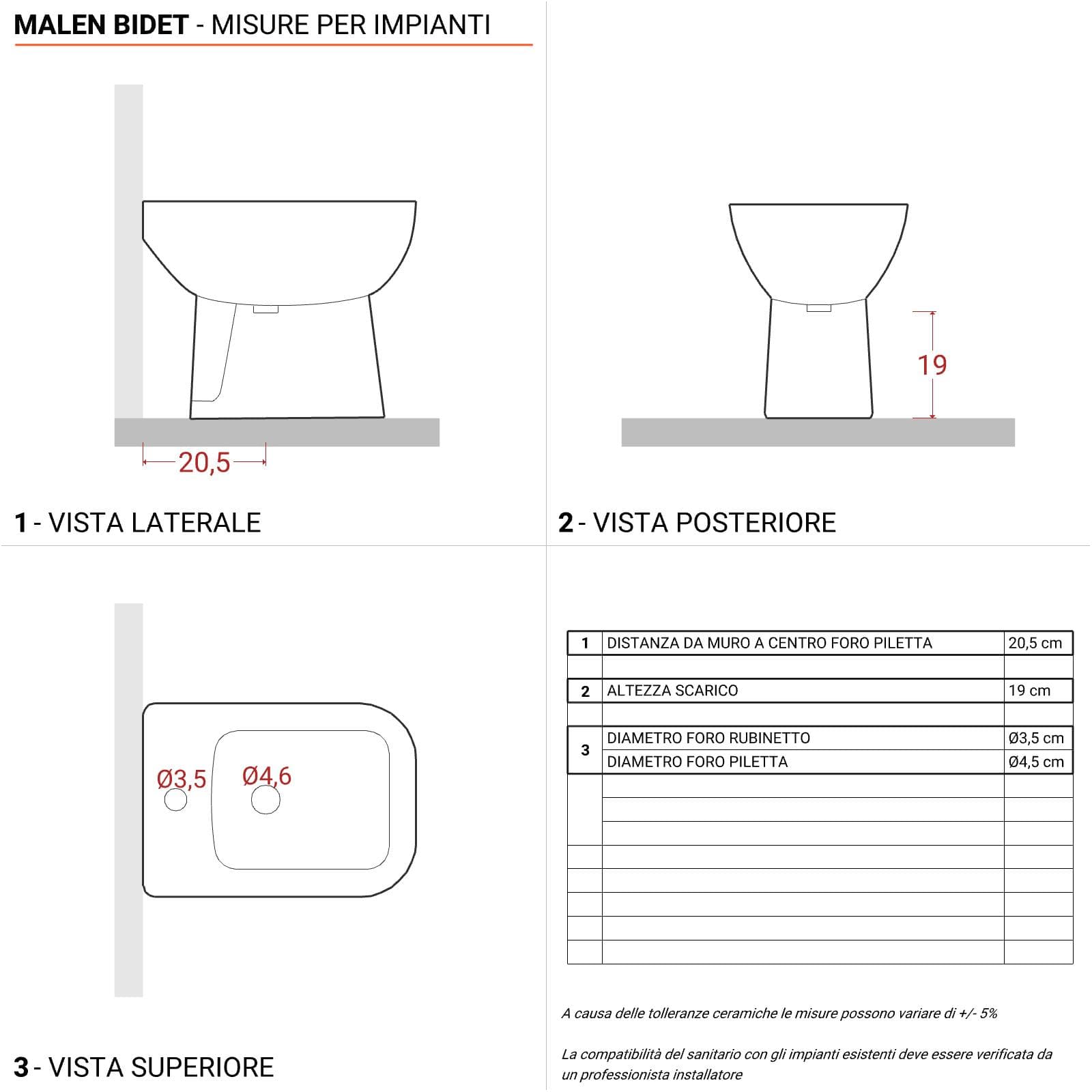 Sanitari monoblocco con scarico a parete e sedile bianco - Malen