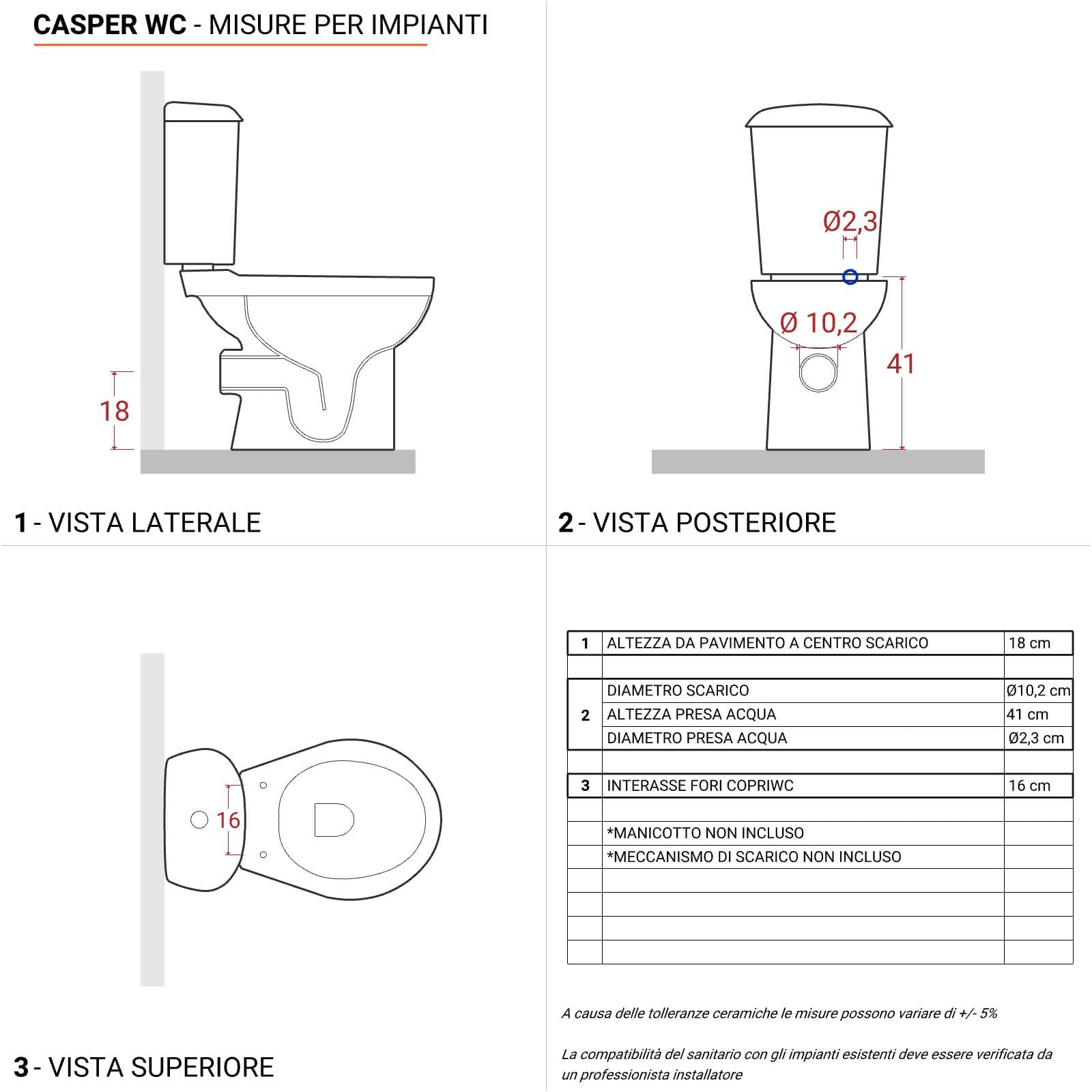 Sanitari monoblocco con scarico a parete e sedile softclose bianco - Casper