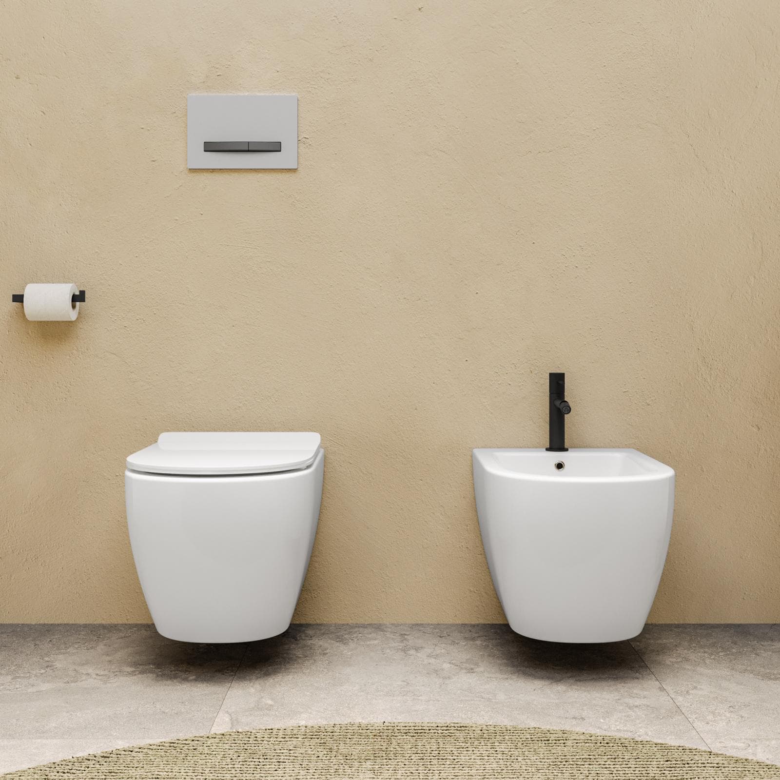 Coppia di sanitari sospesi in ceramica rimless con copriwc softclose - City