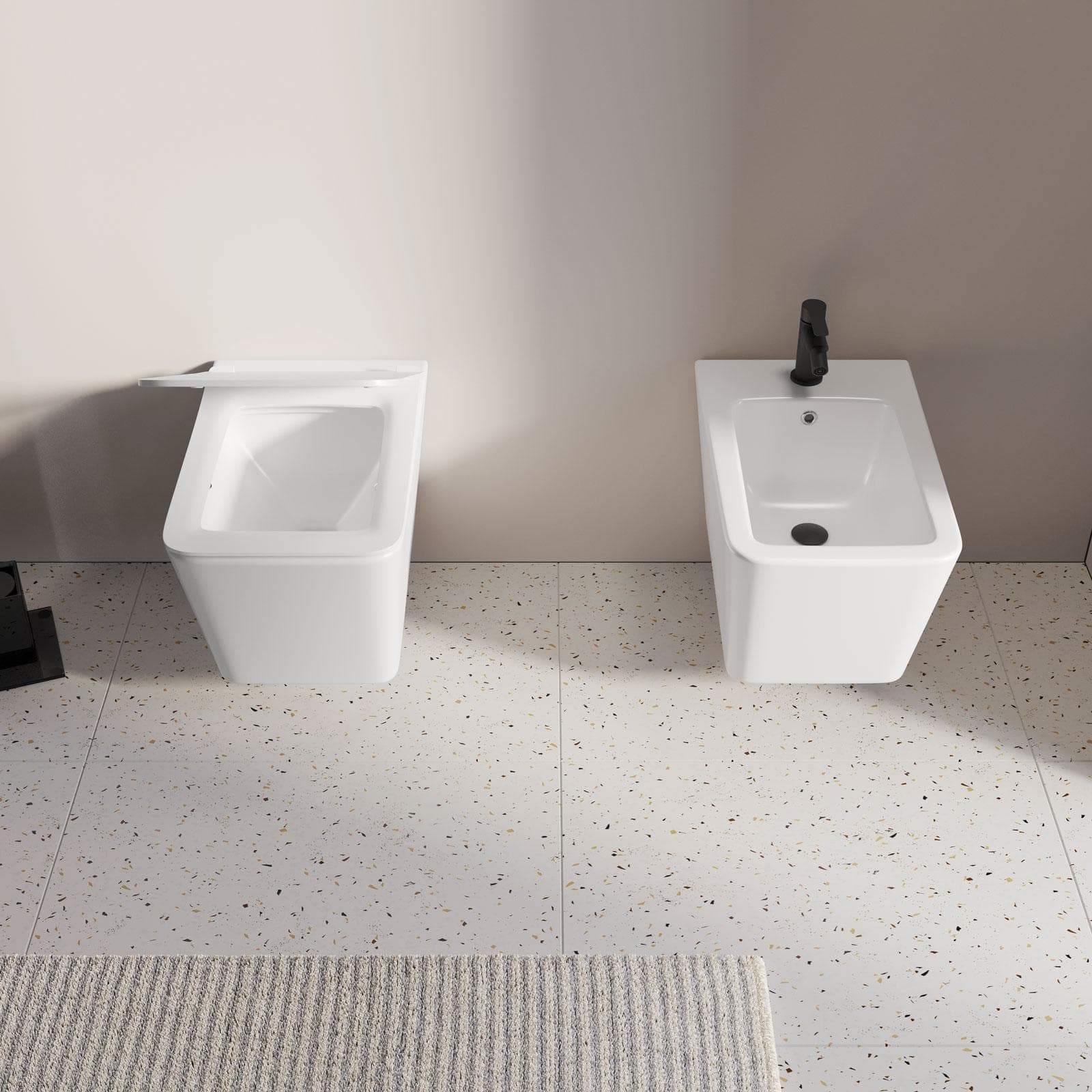 Coppia di sanitari sospesi in ceramica rimless con copriwc softclose - Urban