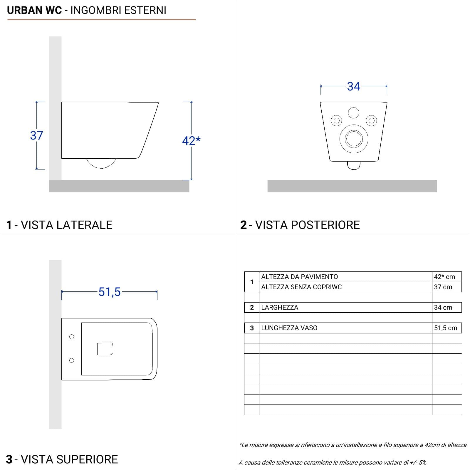 Coppia di sanitari sospesi in ceramica rimless con copriwc softclose - Urban