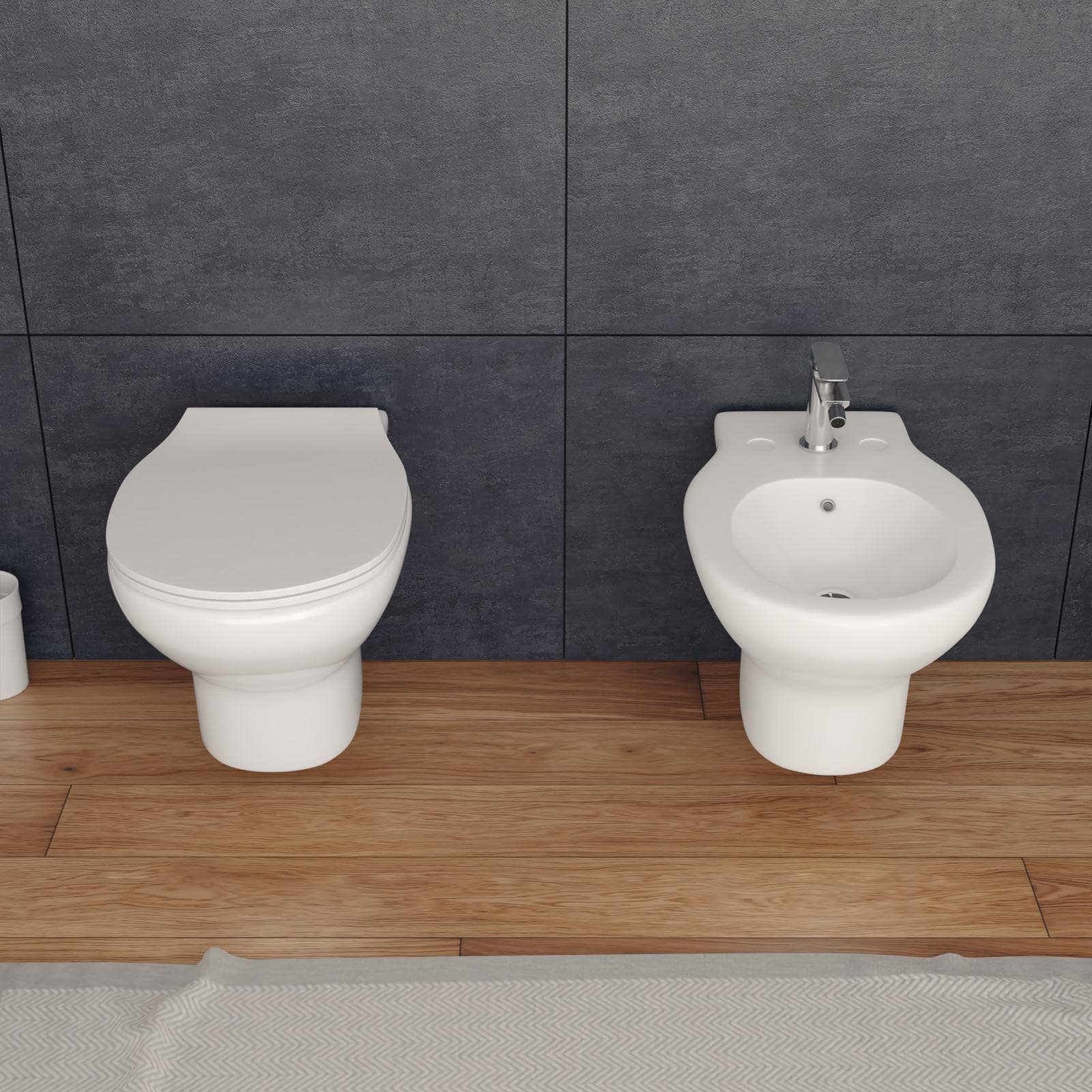 Coppia di sanitari sospesi senza brida con copriwc softclose e kit di fissaggio incluso - Misk