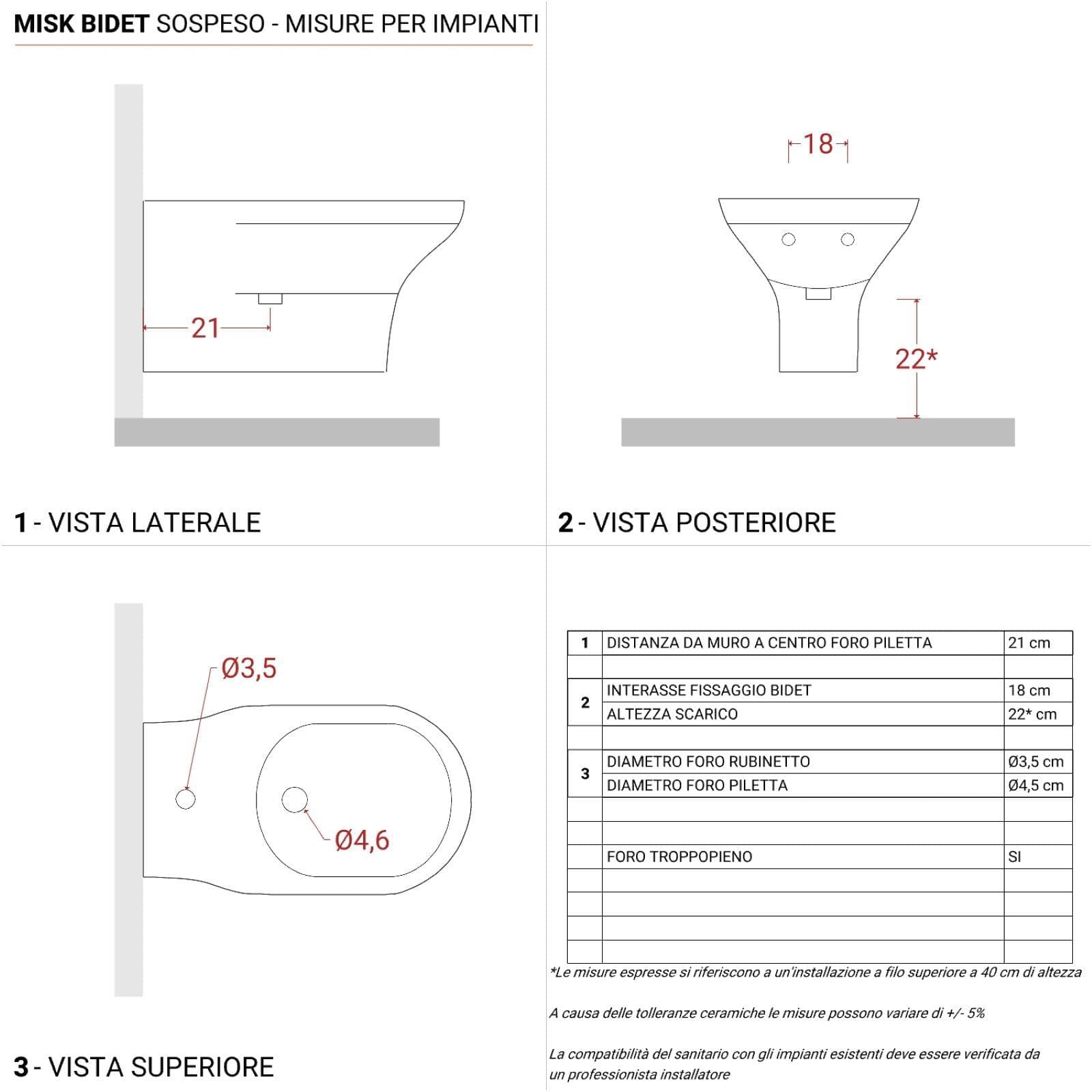 Coppia di sanitari sospesi senza brida con copriwc softclose e kit di fissaggio incluso - Misk