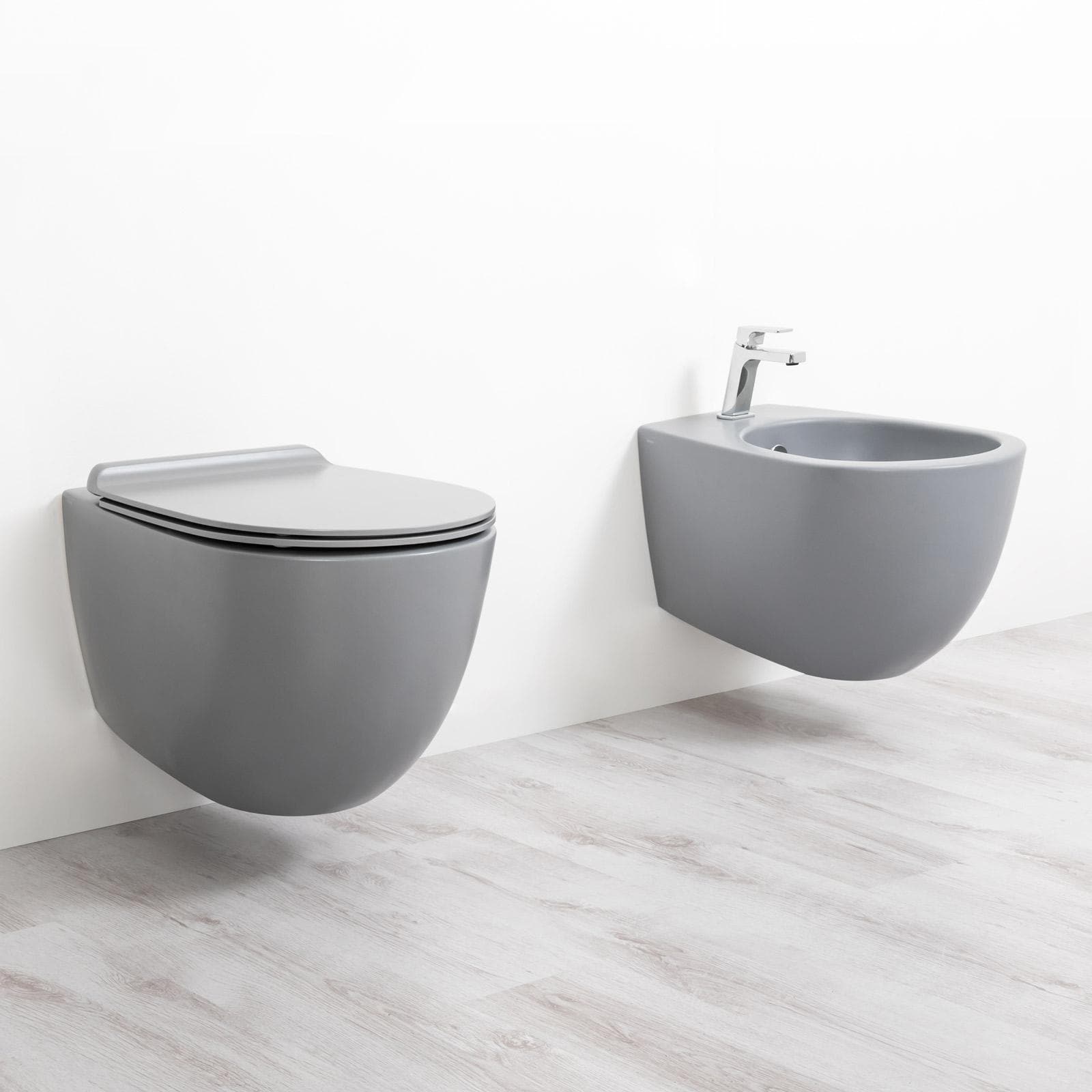 Coppia di sanitari sospesi grigio cemento opaco bidet + wc + sedile - Vignoni di Simas
