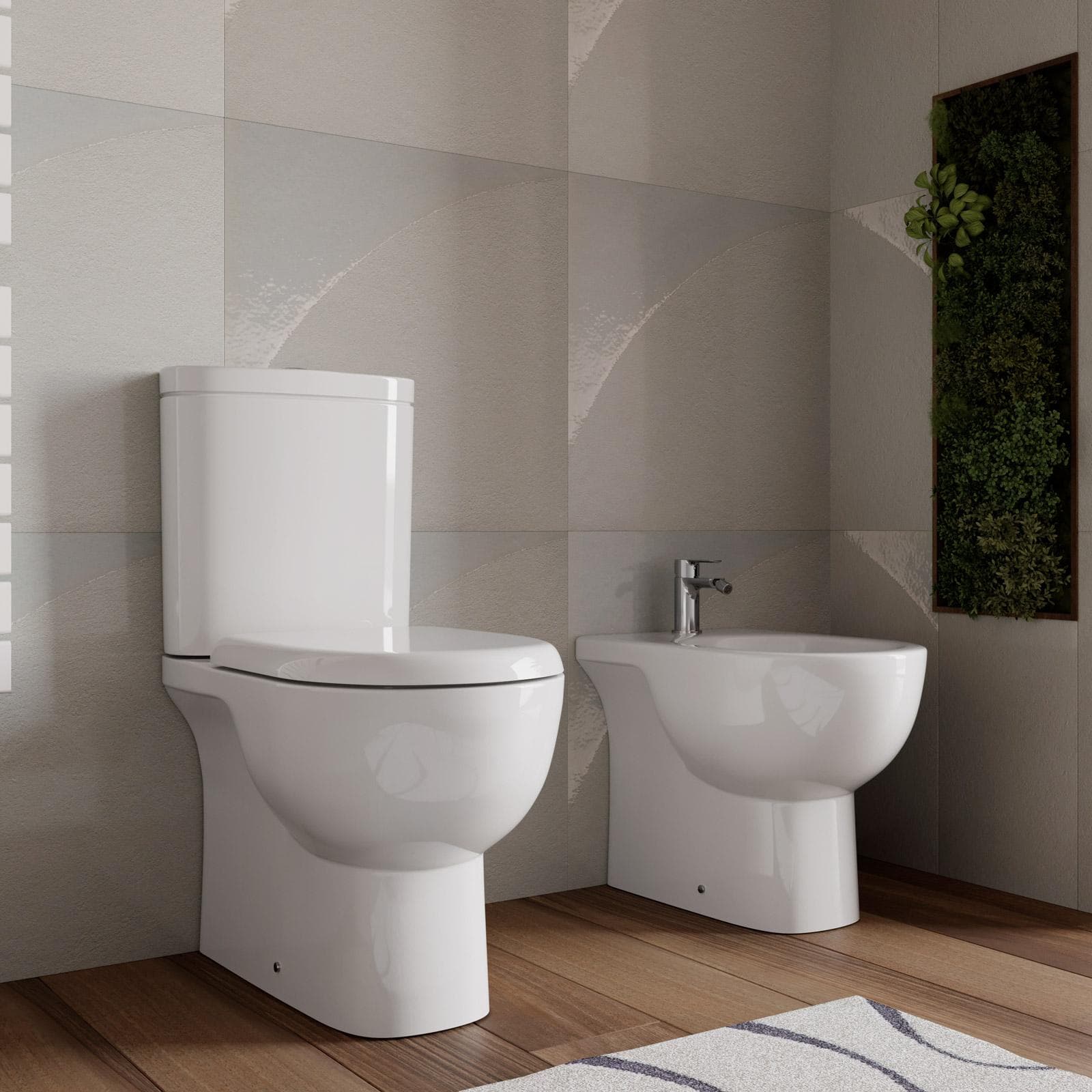 Coppia di sanitari vaso monoblocco e bidet con sedile soft-close in ceramica - Ligor