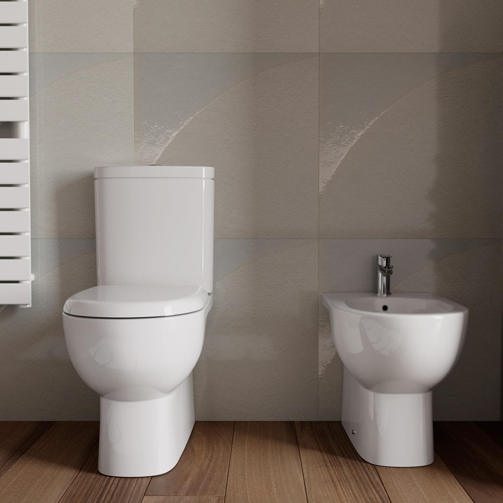 Coppia di sanitari vaso monoblocco e bidet con sedile soft-close in ceramica - Ligor