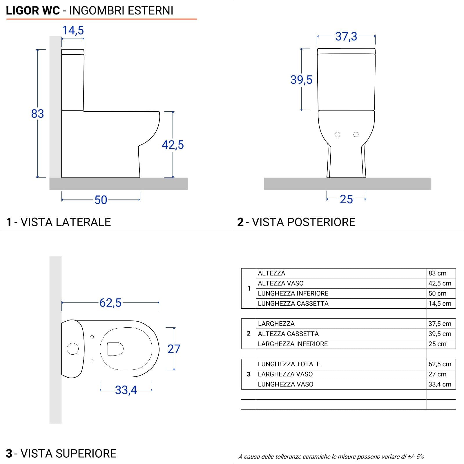 Coppia di sanitari vaso monoblocco e bidet con sedile soft-close in ceramica - Ligor