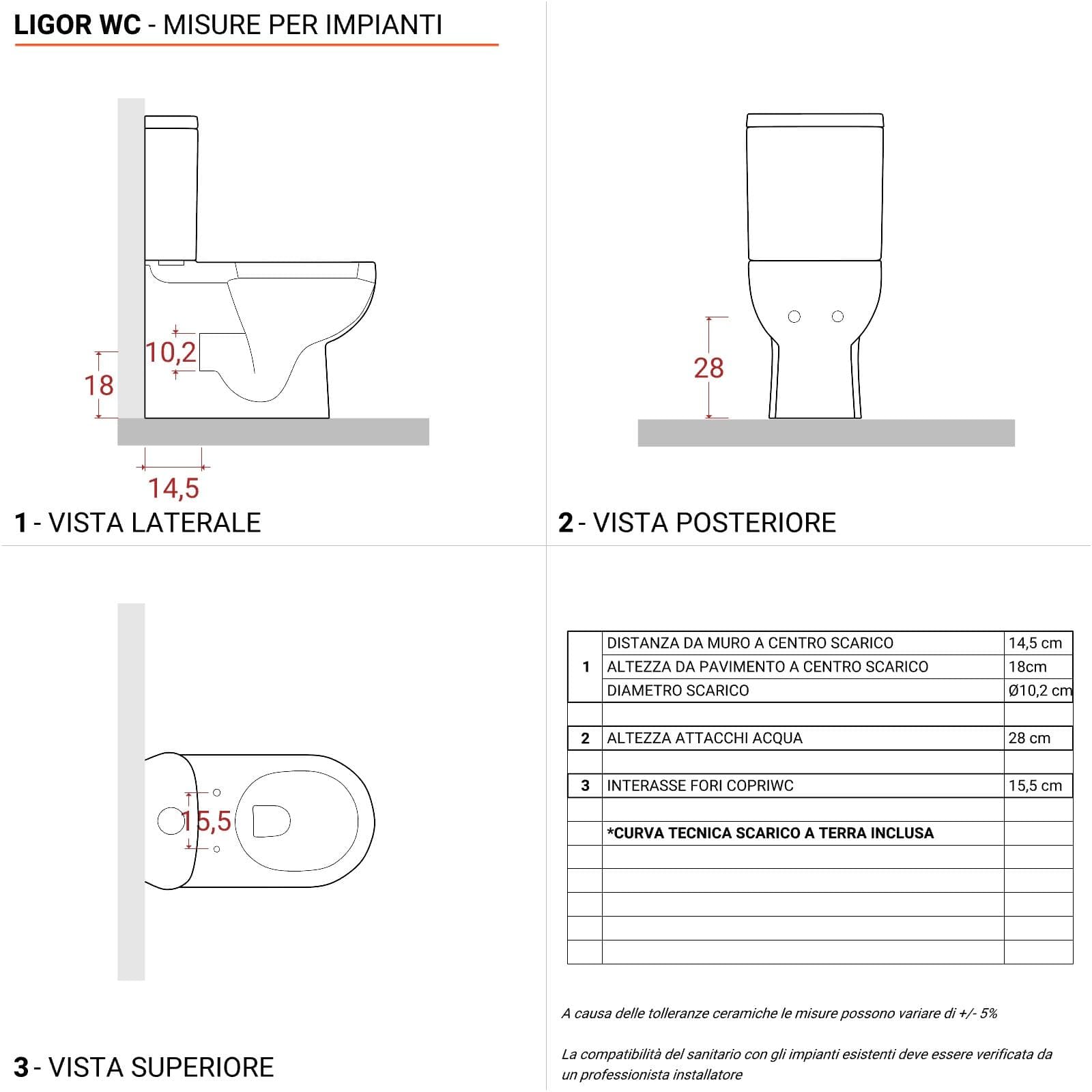 Coppia di sanitari vaso monoblocco e bidet con sedile soft-close in ceramica - Ligor