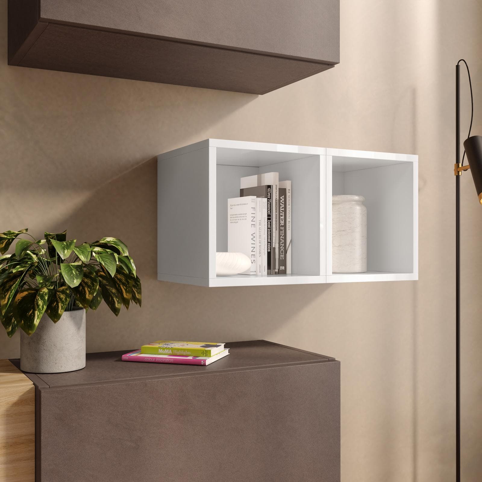 Set 2 cubi pensili 27x28h cm color bianco lucido - Clary