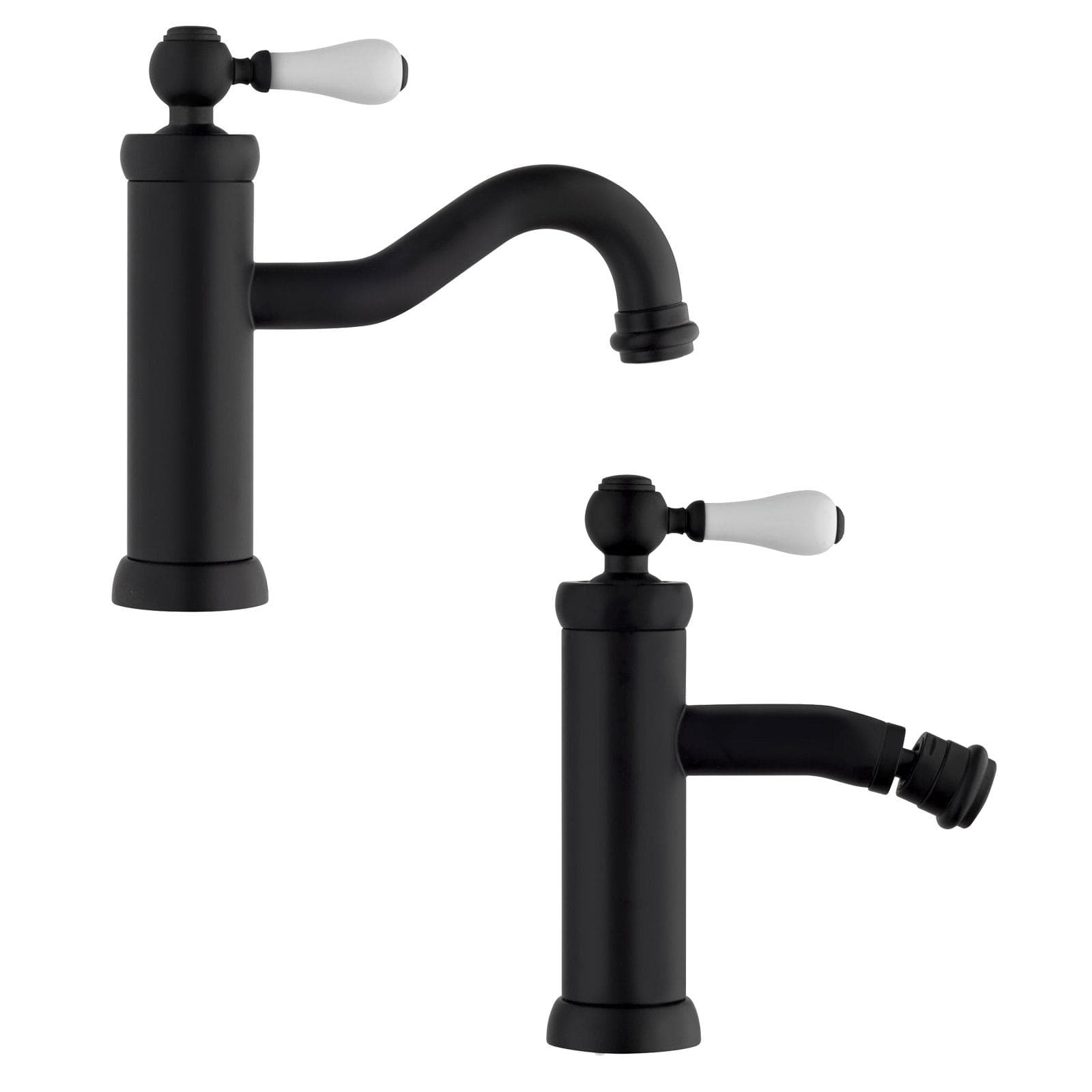 Coppia lavabo e bidet BRERA di Jacuzzi - Rubinetteria in ottone nero opaco e ceramica bianca