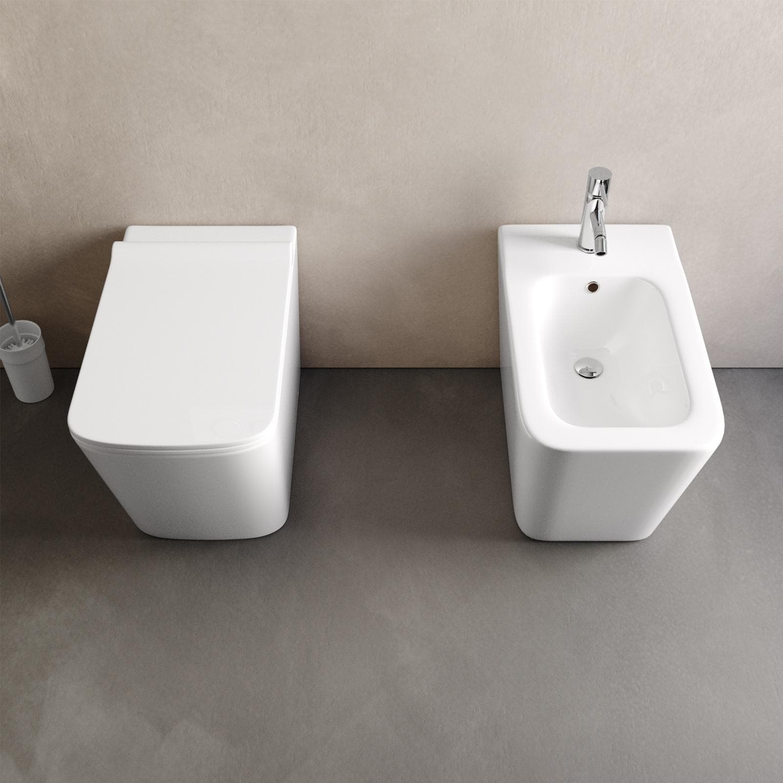 Coppia sanitari filomuro in ceramica con sedile Soft-Close - Tidix