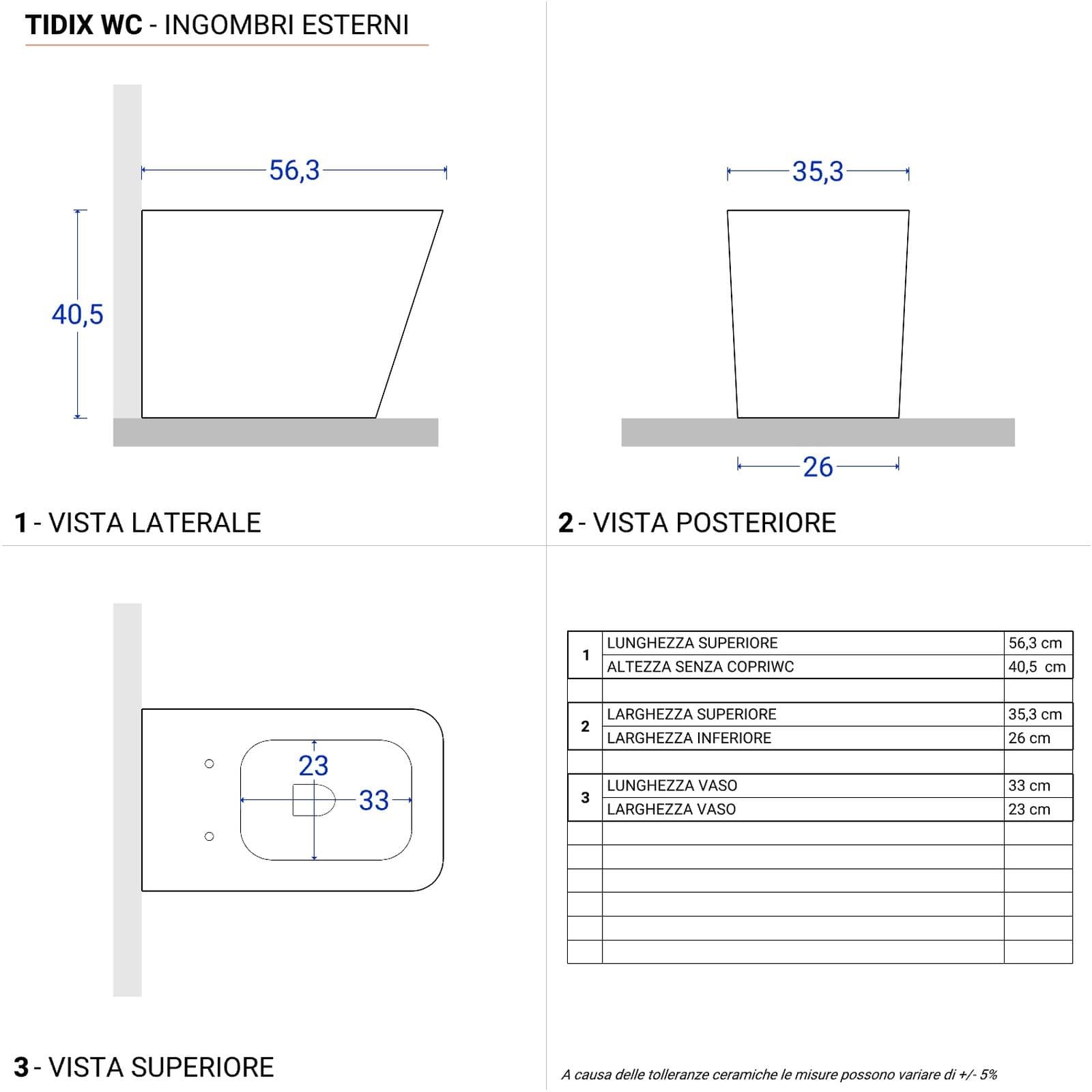 Coppia sanitari filomuro in ceramica con sedile Soft-Close - Tidix