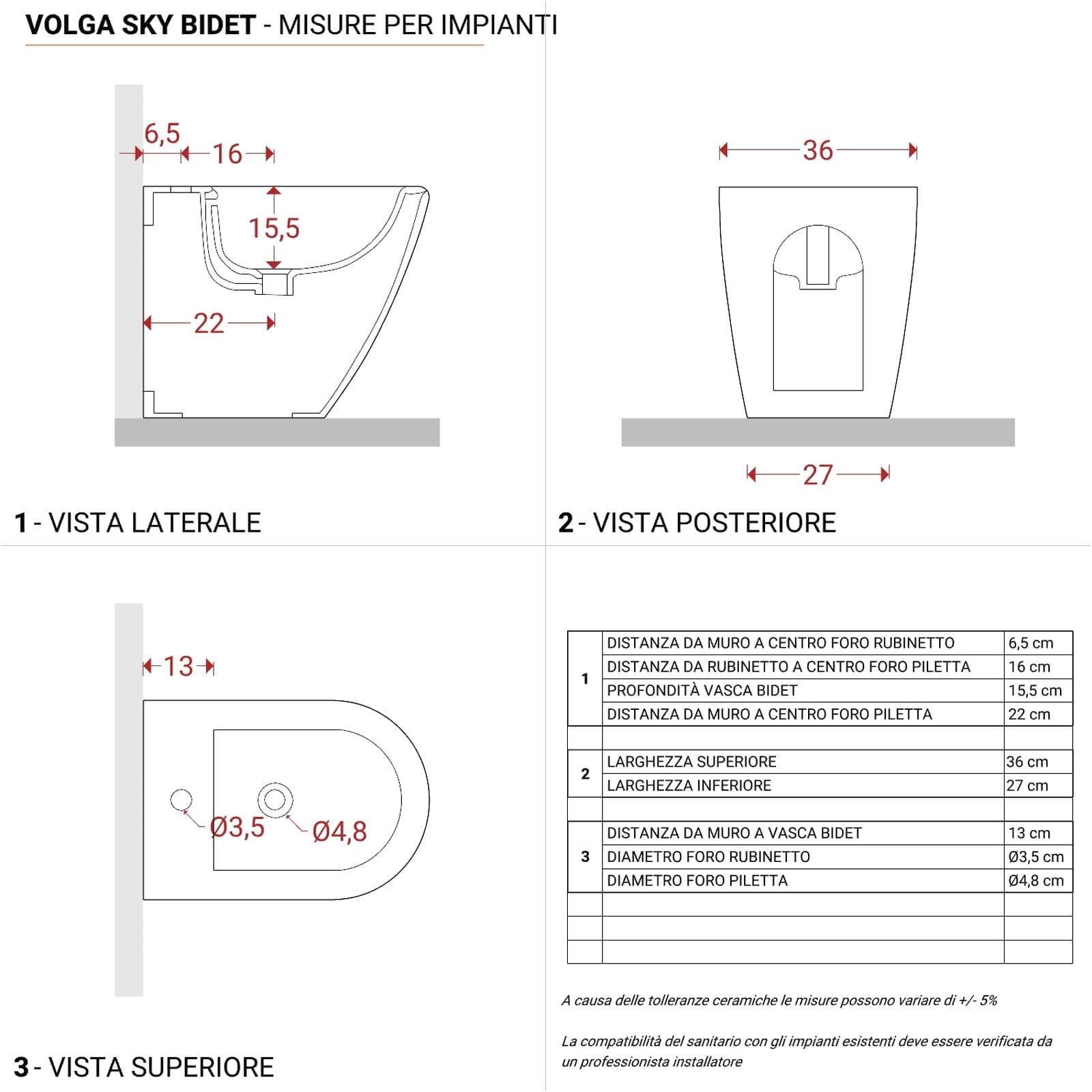 Coppia sanitari filomuro H 50 cm in ceramica bianco lucido con sedile copriwc - Volga Sky