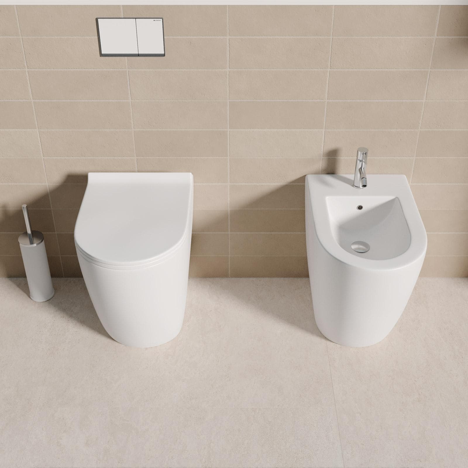 Coppia sanitari filomuro H 50 cm in ceramica bianco opaco con sedile copriwc - Volga Sky
