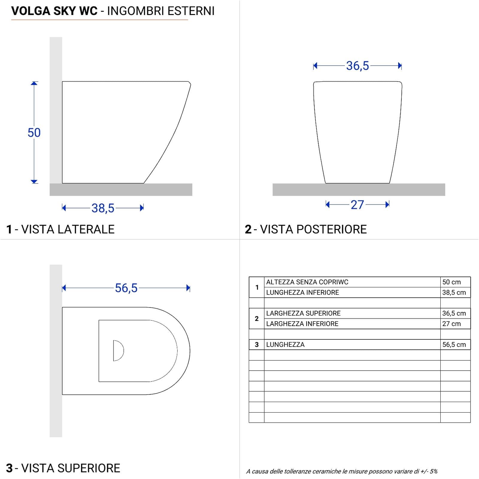Coppia sanitari filomuro H 50 cm in ceramica bianco opaco con sedile copriwc - Volga Sky