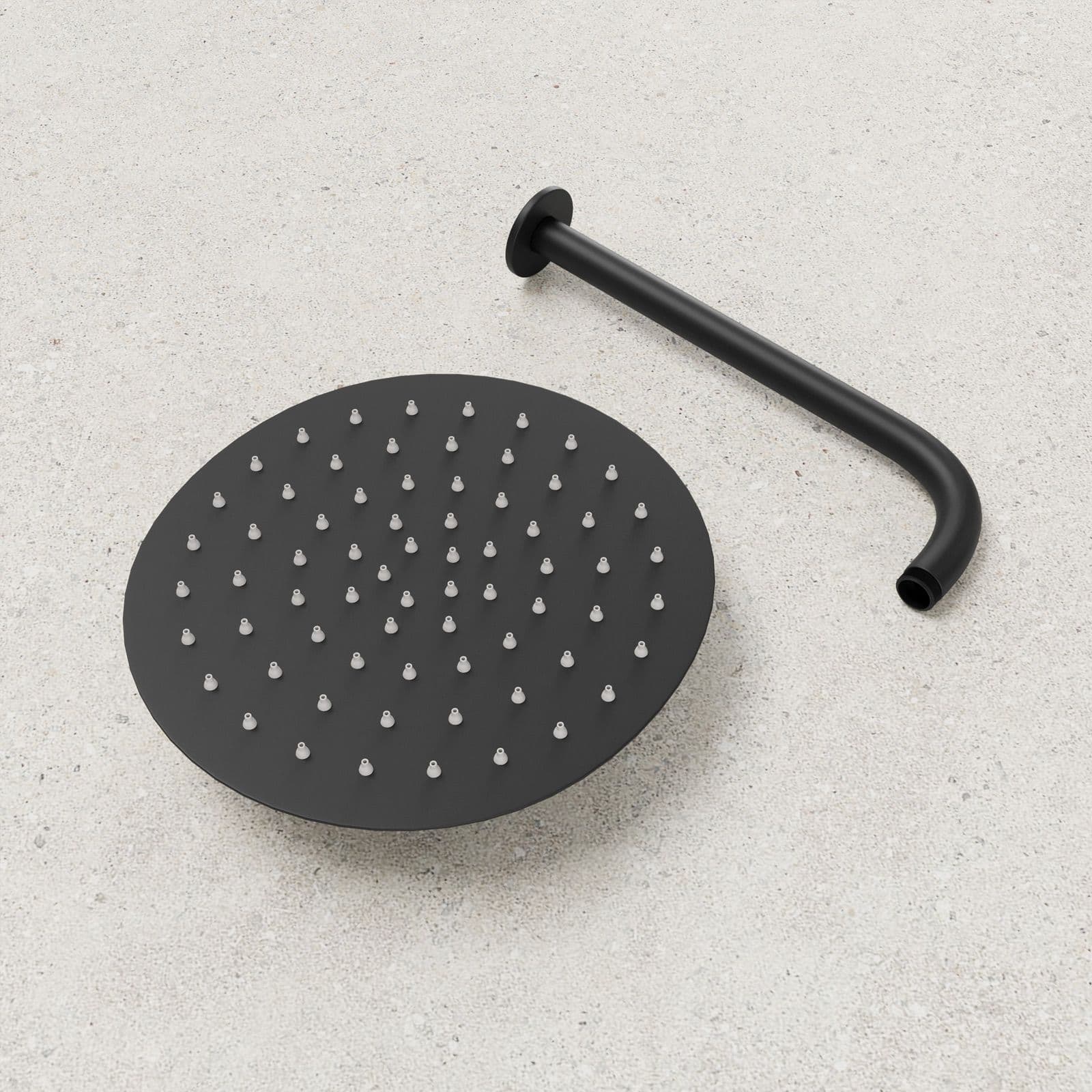 Coppia soffione e braccio doccia nero opaco design ultraslim con diametro 25 cm