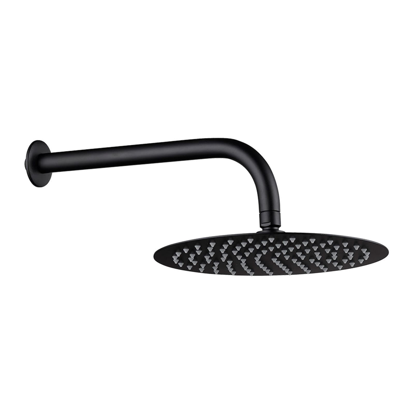 Coppia soffione e braccio doccia nero opaco design ultraslim con diametro 25 cm