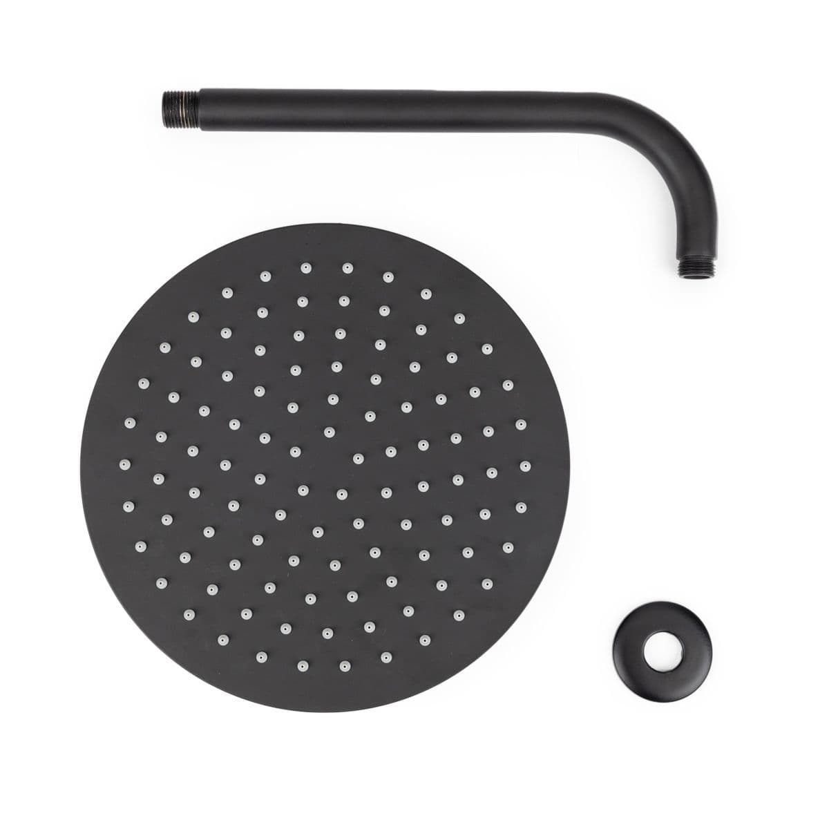Coppia soffione e braccio doccia nero opaco design ultraslim con diametro 25 cm
