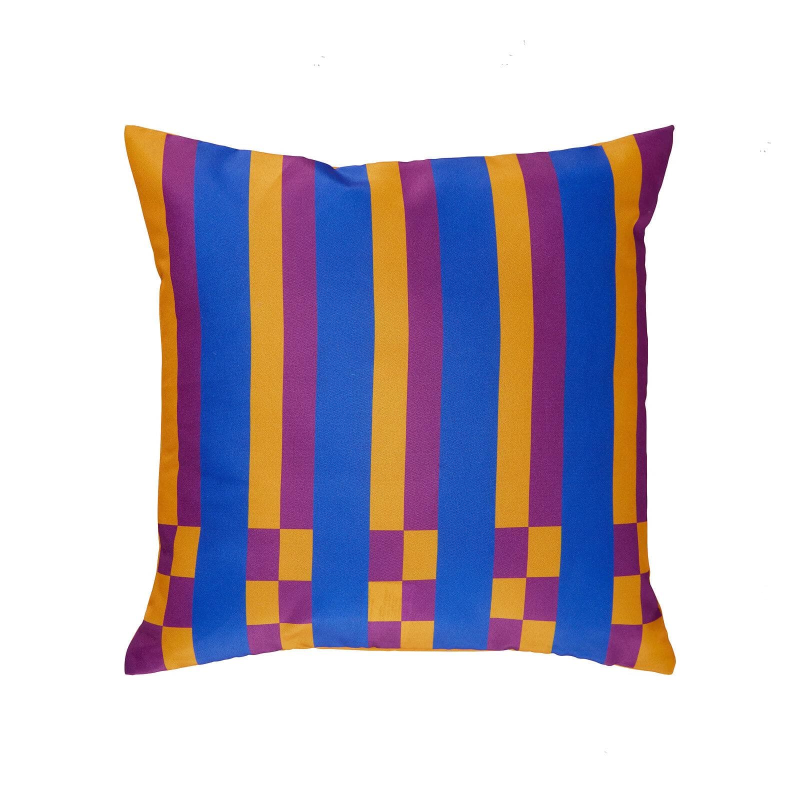 Copricuscino decorativo da esterno 40x40 cm in poliestere idrorepellente blu con disegno righe colorate - Pigmentia
