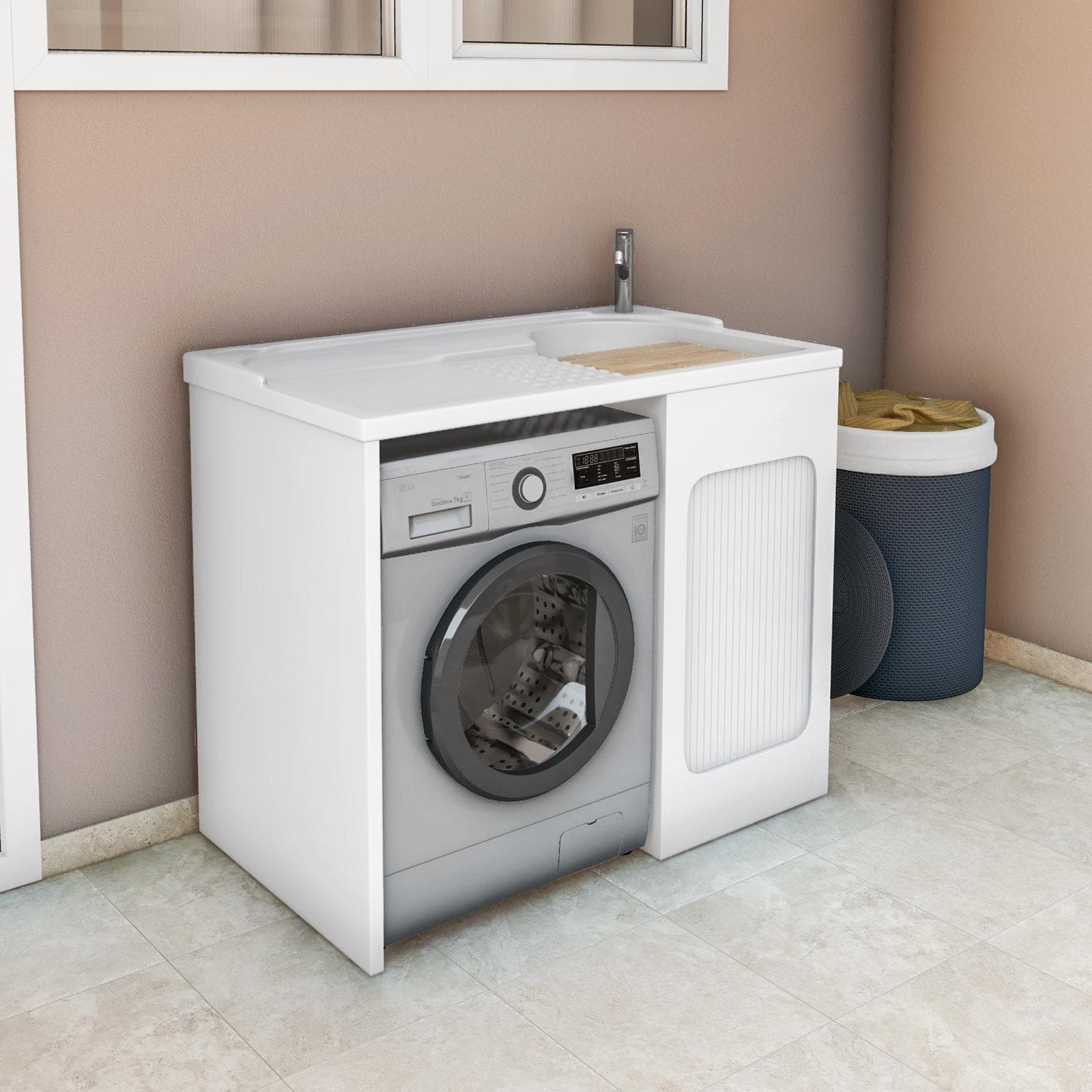 Coprilavatrice con vasca dx Colavene Lavacril 106x60x89h cm in ABS con serrandina laterale