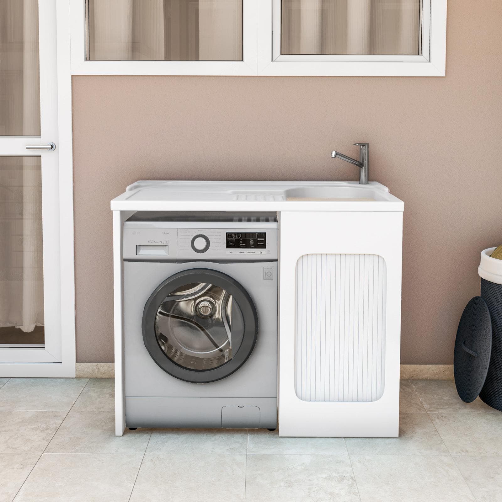 Coprilavatrice con vasca dx Colavene Lavacril 106x60x89h cm in ABS con serrandina laterale