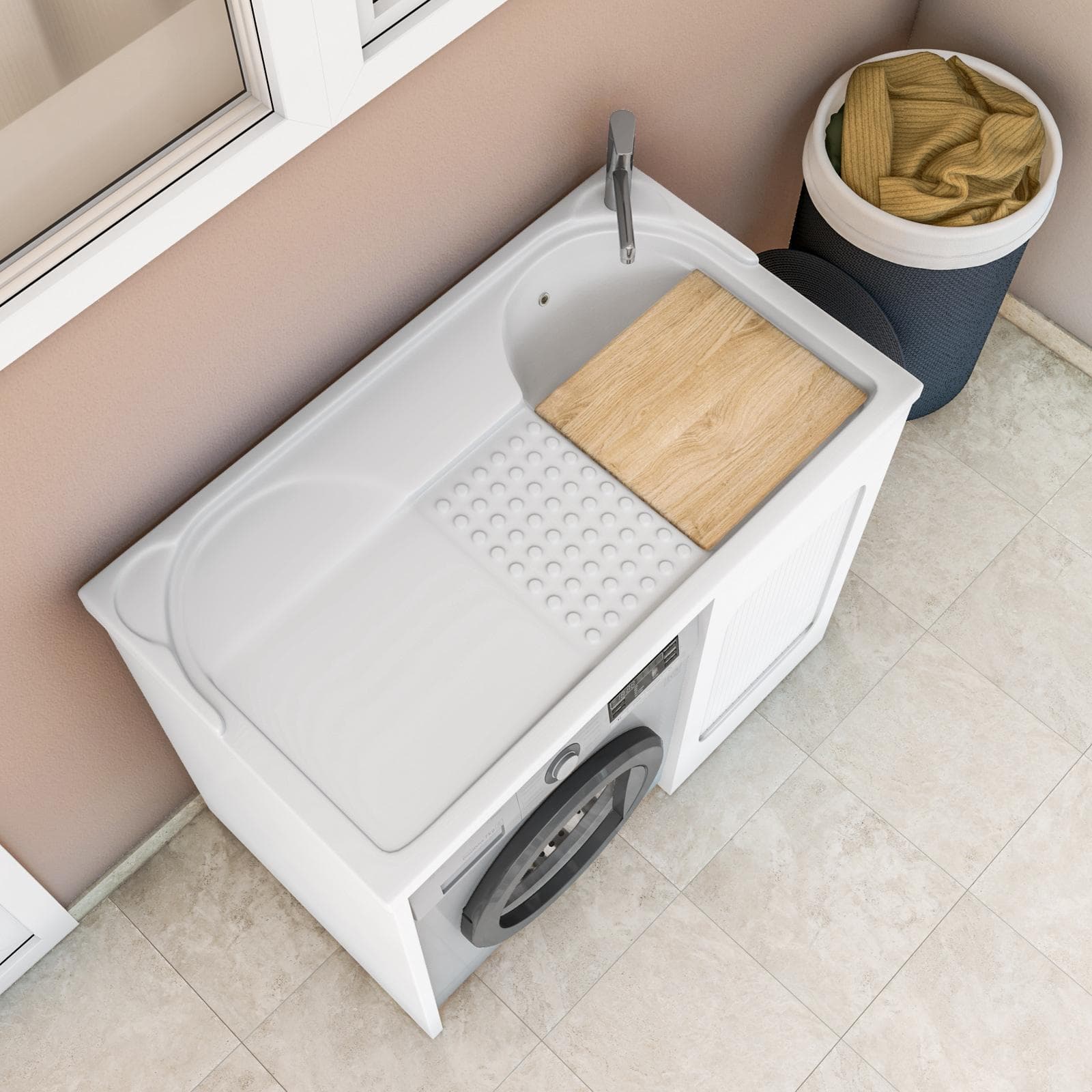 Coprilavatrice con vasca dx Colavene Lavacril 106x60x89h cm in ABS con serrandina laterale