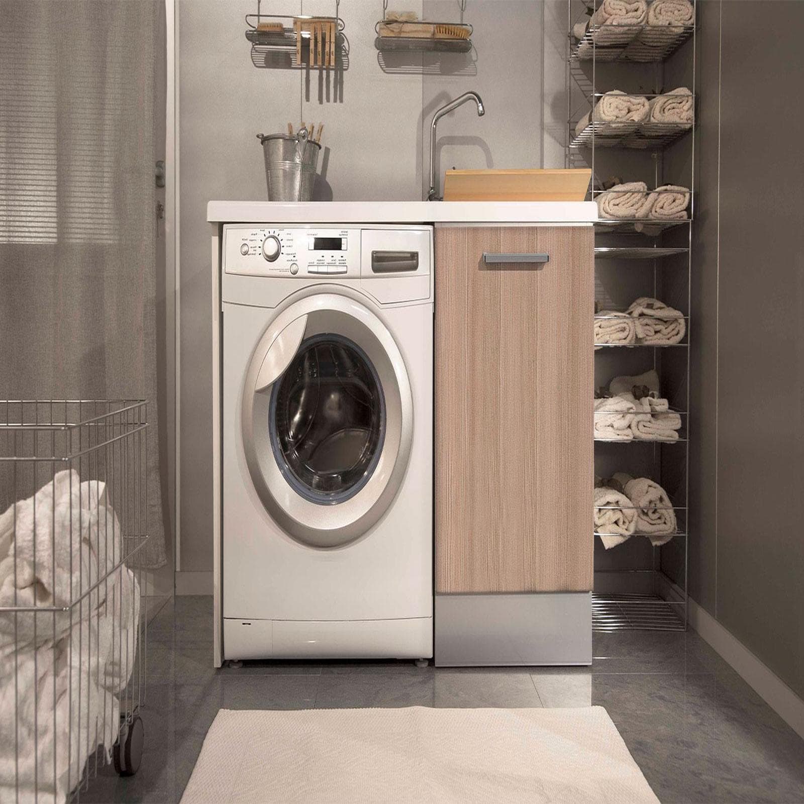 Coprilavatrice sx 109x60cm larice naturale con lavatoio e asse in legno - Montegrappa