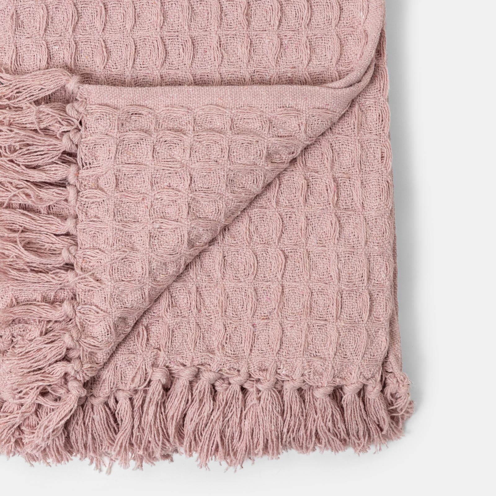 Copriletto 130x170 cm in cotone intrecciato rosa antico con frange