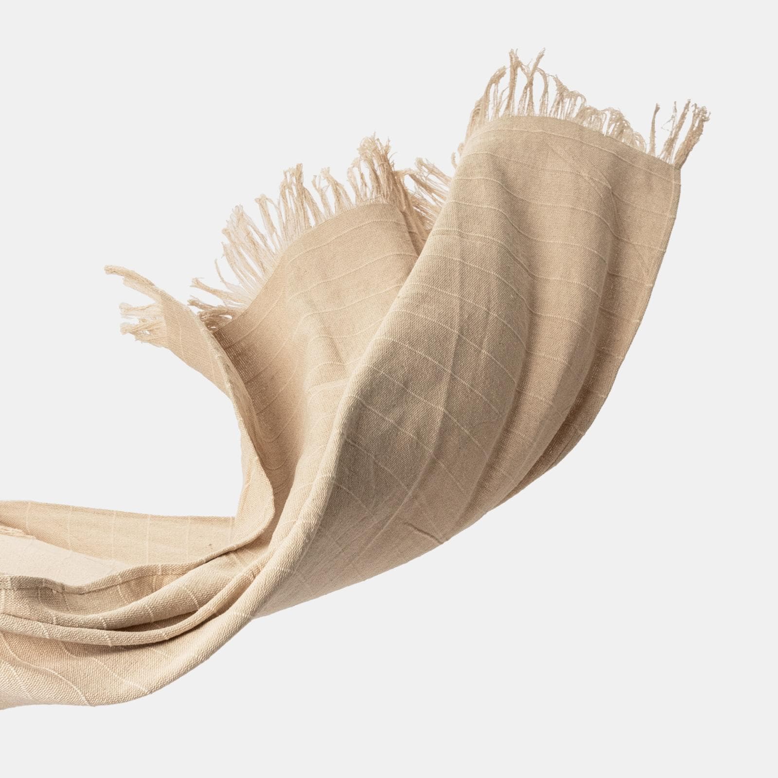 Copriletto 130x170 cm in cotone bianco e beige con frange - Bea