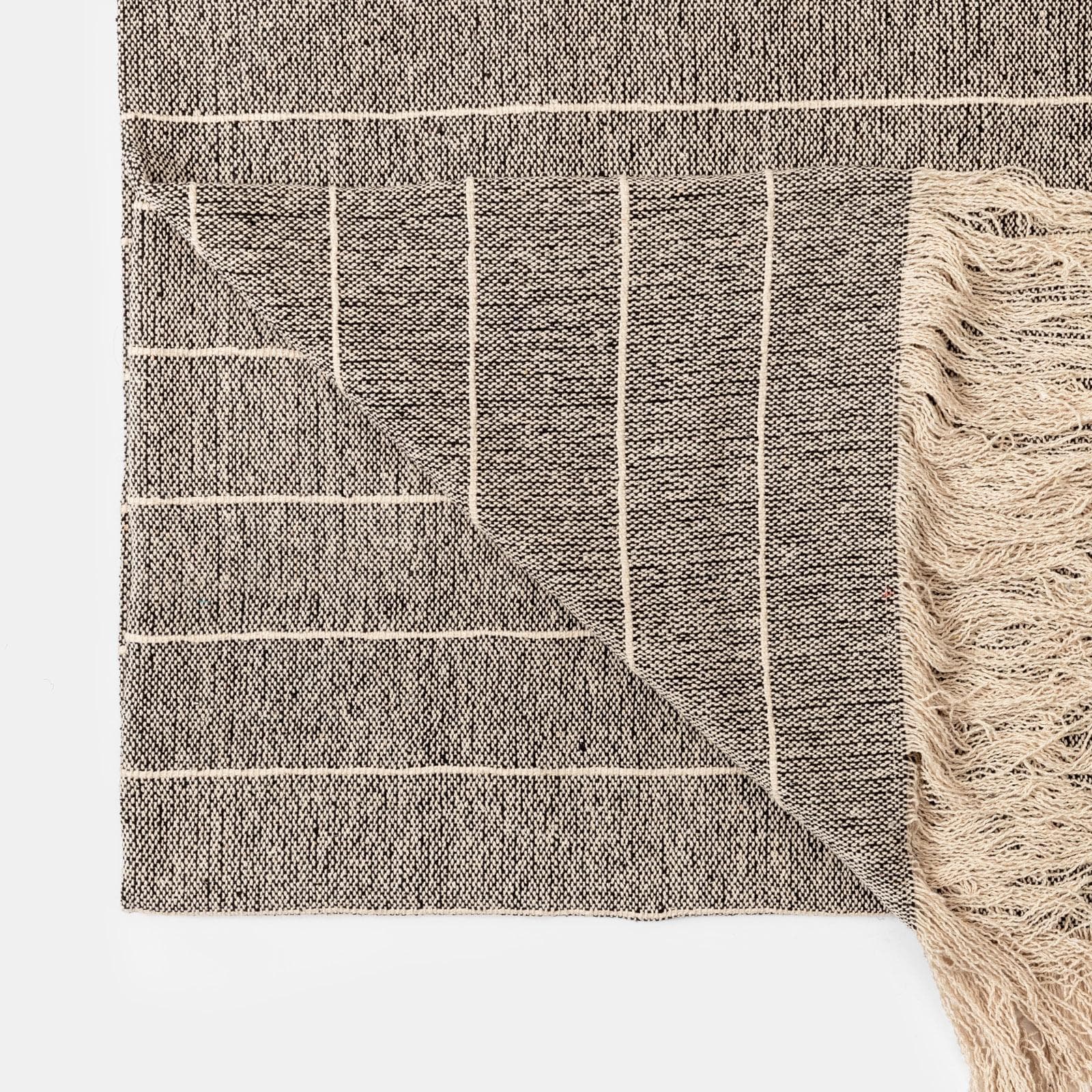 Copriletto 130x170 cm in cotone grigio e bianco a strisce con frange - Bea