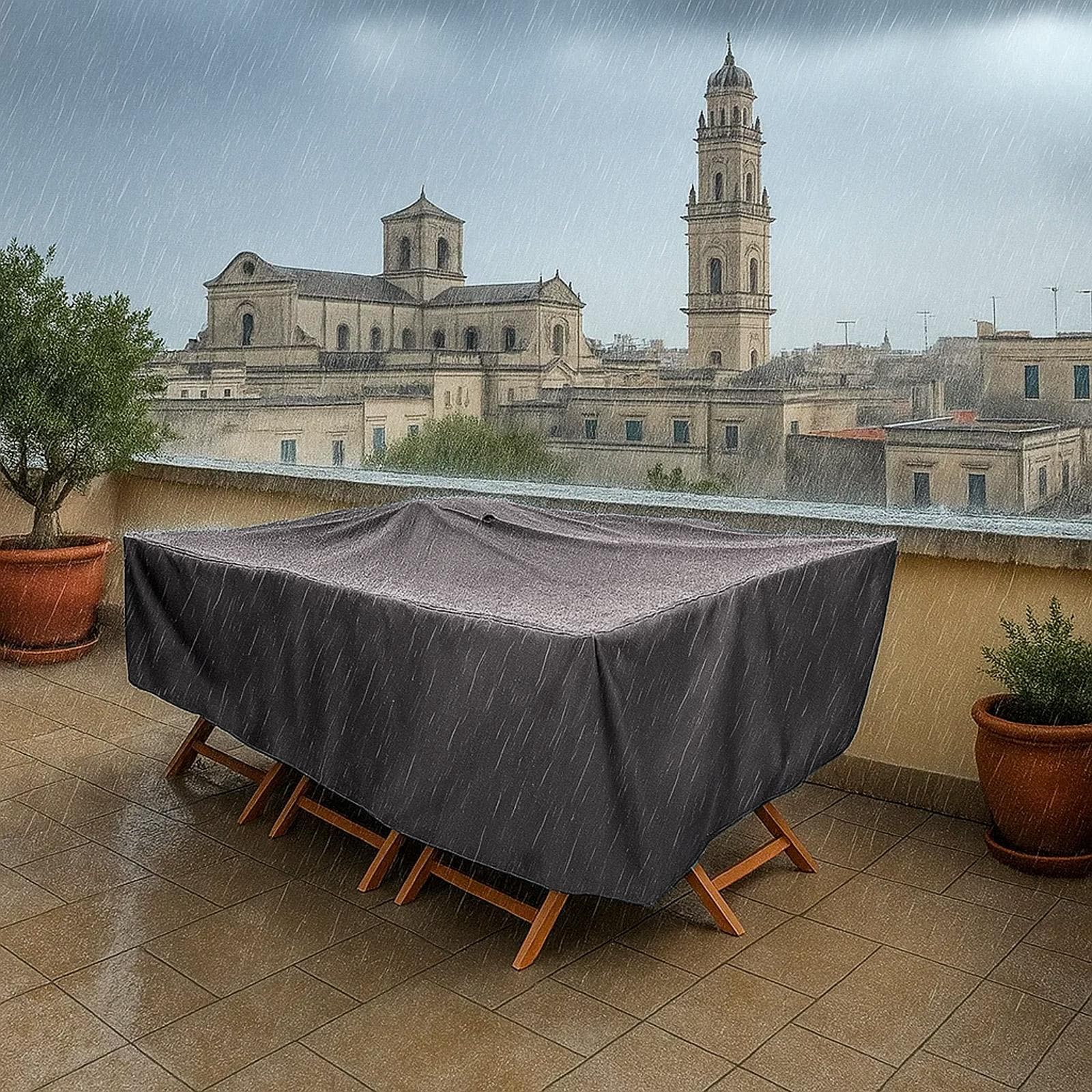 Copertura protettiva per tavolo in poliestere idrorepellente antracite 200x100x70h cm con coulisse regolabile - Wakanda