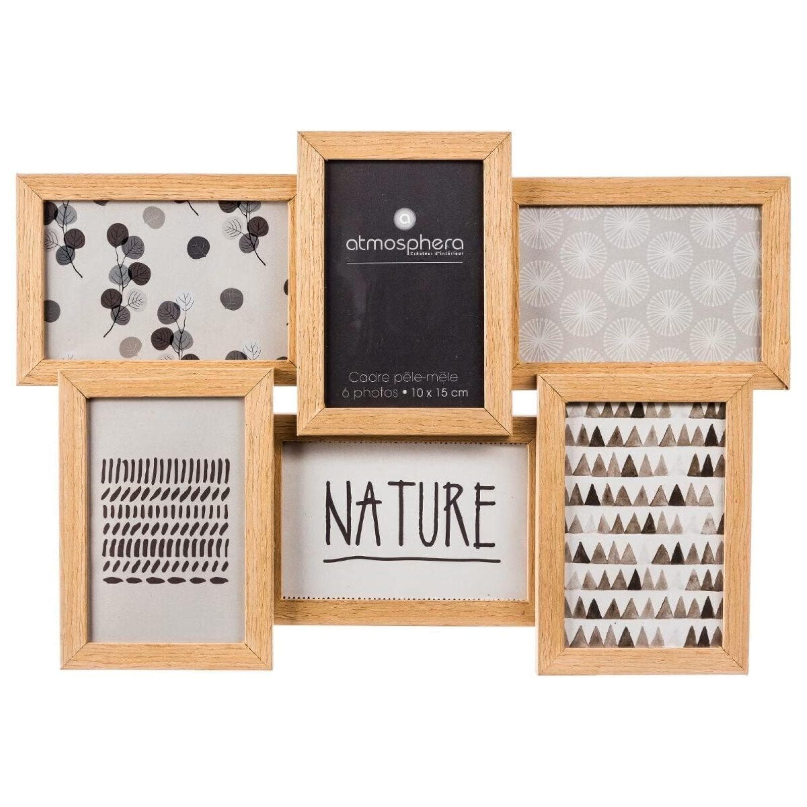 Cornice multipla 45x32 cm in legno naturale per 6 foto