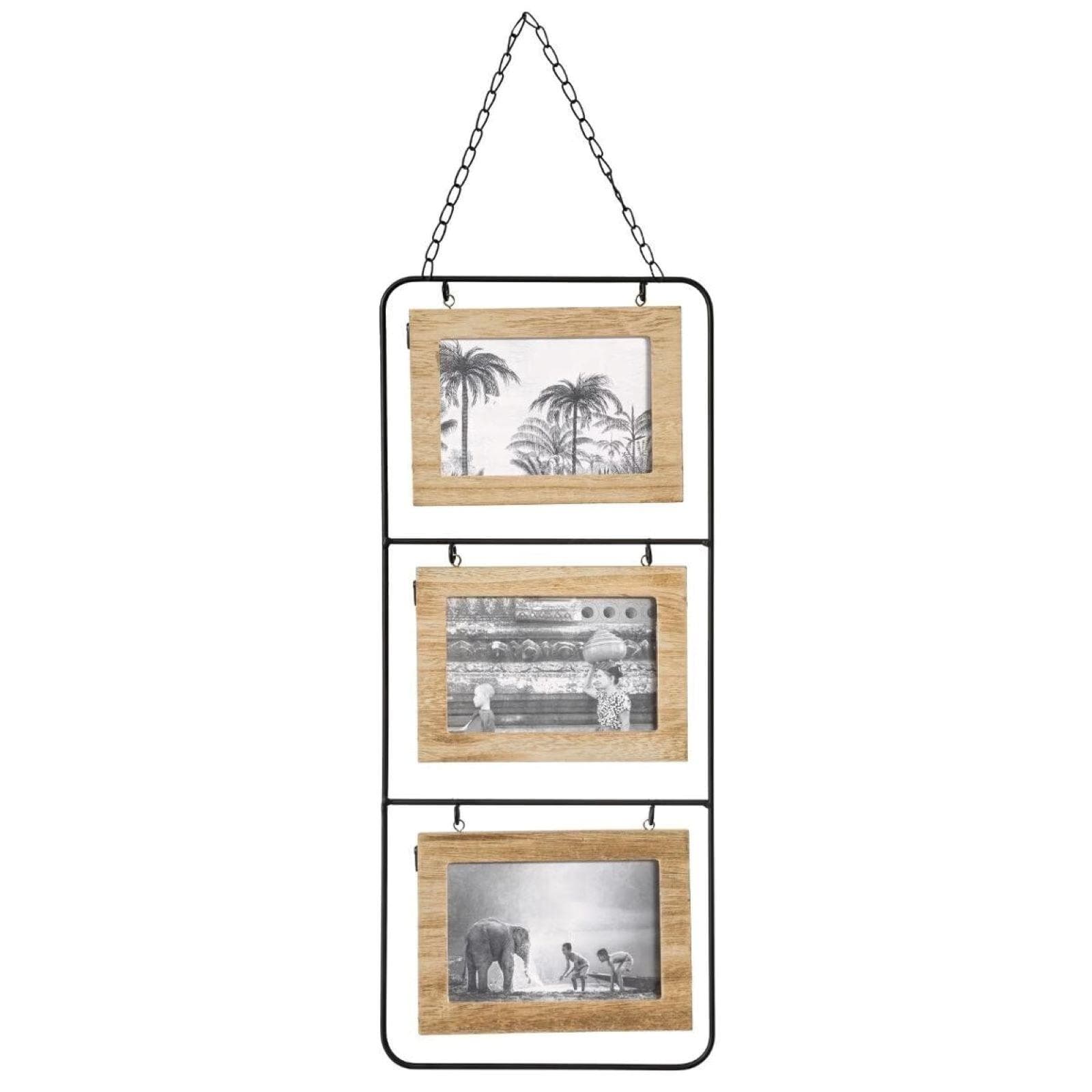 Cornice multipla 52x22 cm in legno naturale e metallo per 6 foto