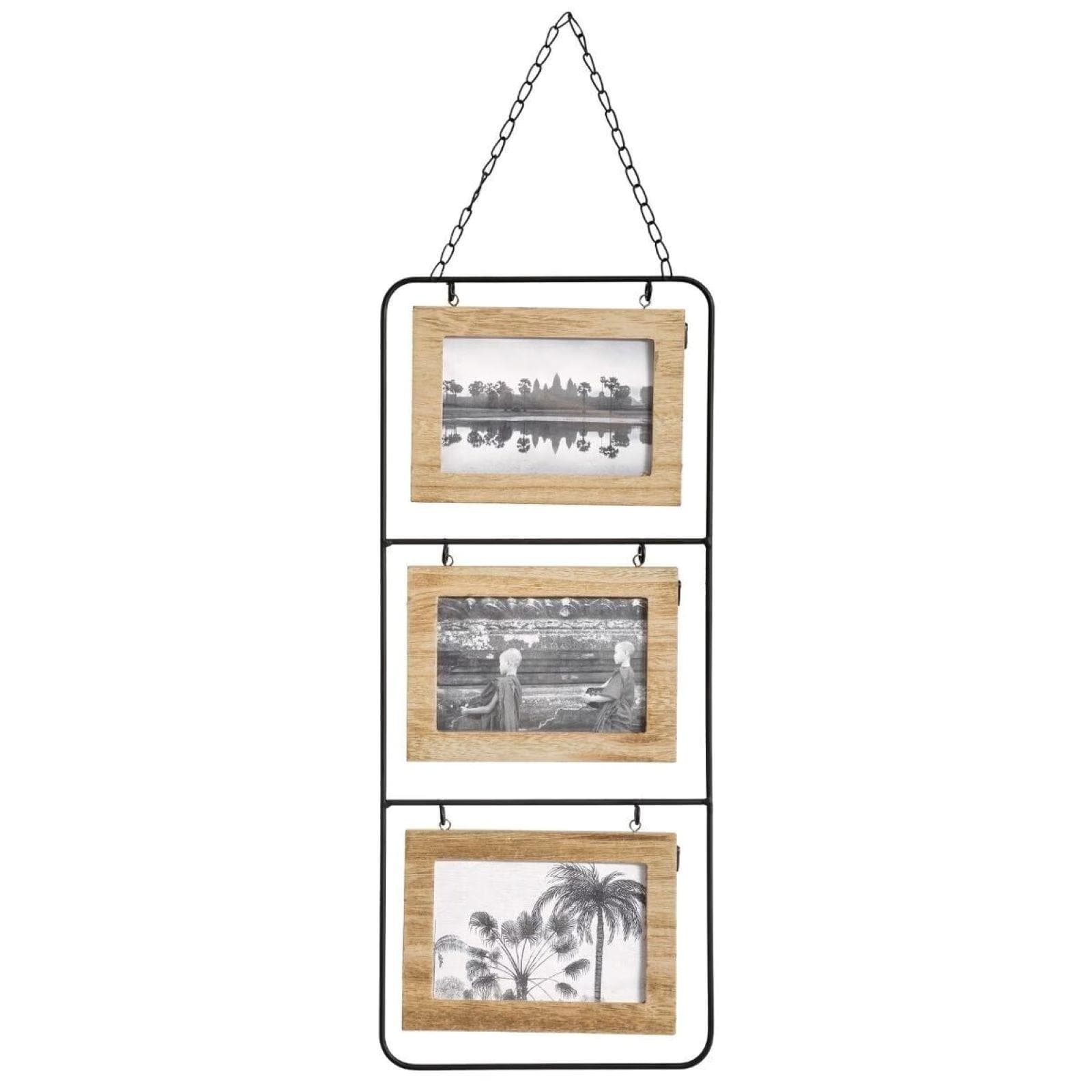 Cornice multipla 52x22 cm in legno naturale e metallo per 6 foto