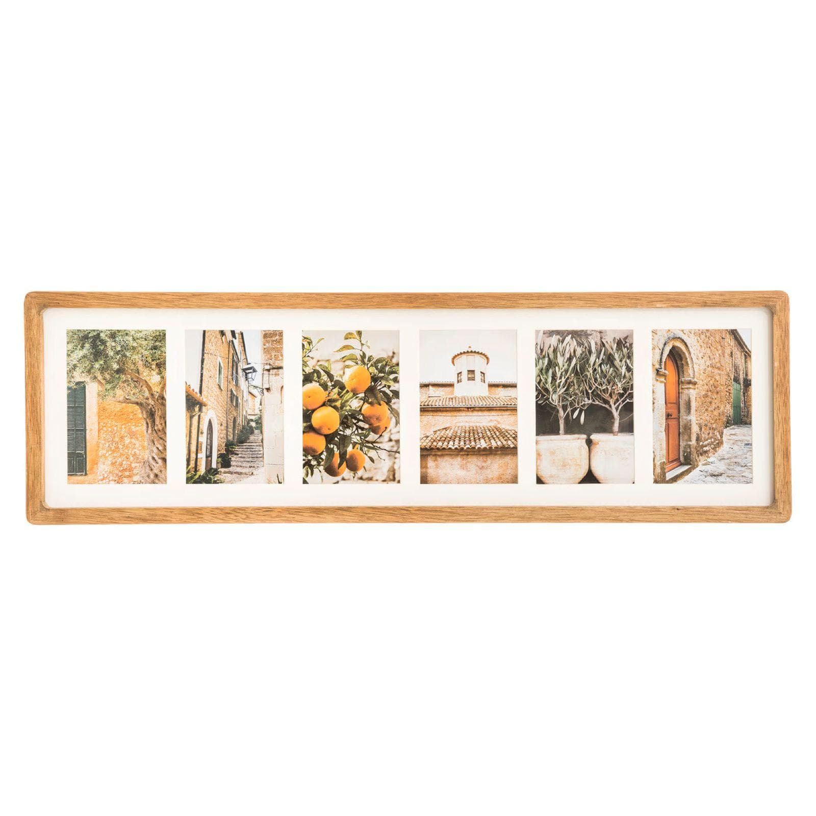 Cornice multipla 70x21h cm reversibile in legno di mango per 6 foto
