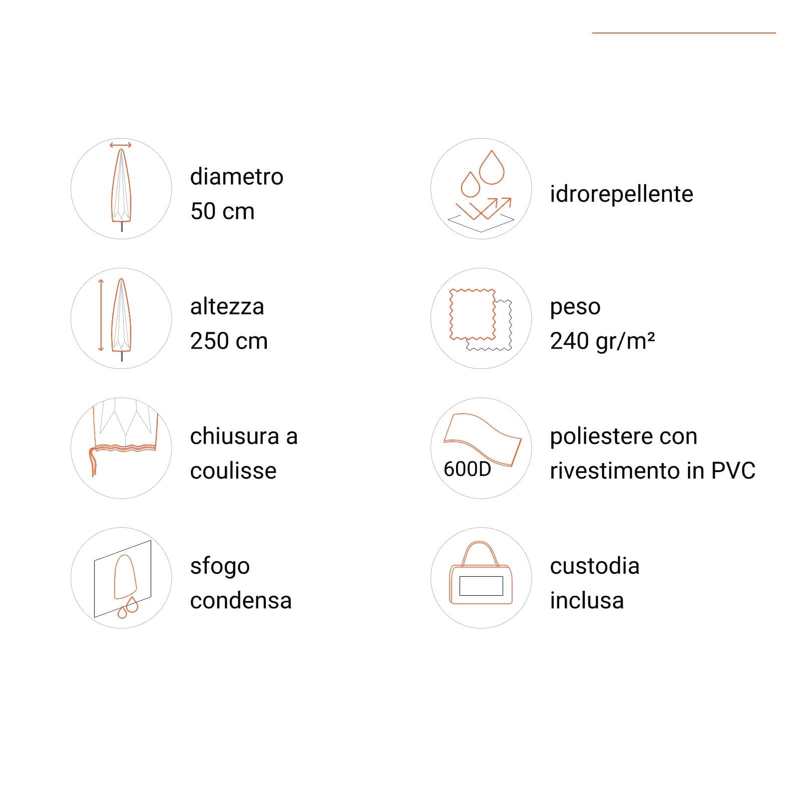 Copertura protettiva per ombrellone in poliestere idrorepellente antracite 250 h cm con coulisse regolabile - Wakanda