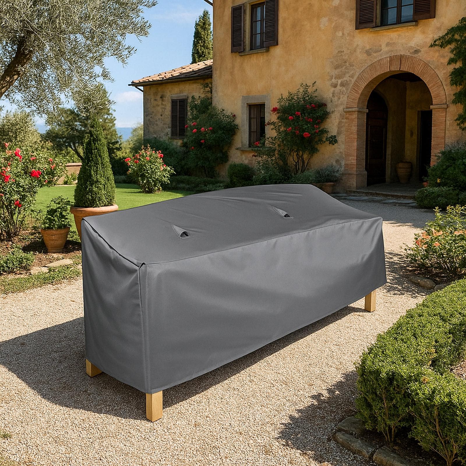 Copertura protettiva per panchina in poliestere idrorepellente antracite 165x70x90h cm con coulisse regolabile - Wakanda
