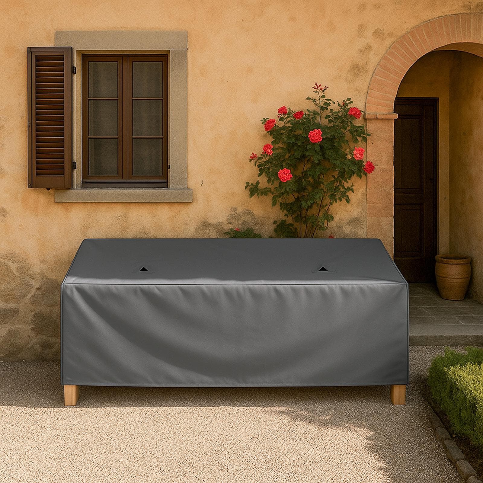 Copertura protettiva per panchina in poliestere idrorepellente antracite 165x70x90h cm con coulisse regolabile - Wakanda