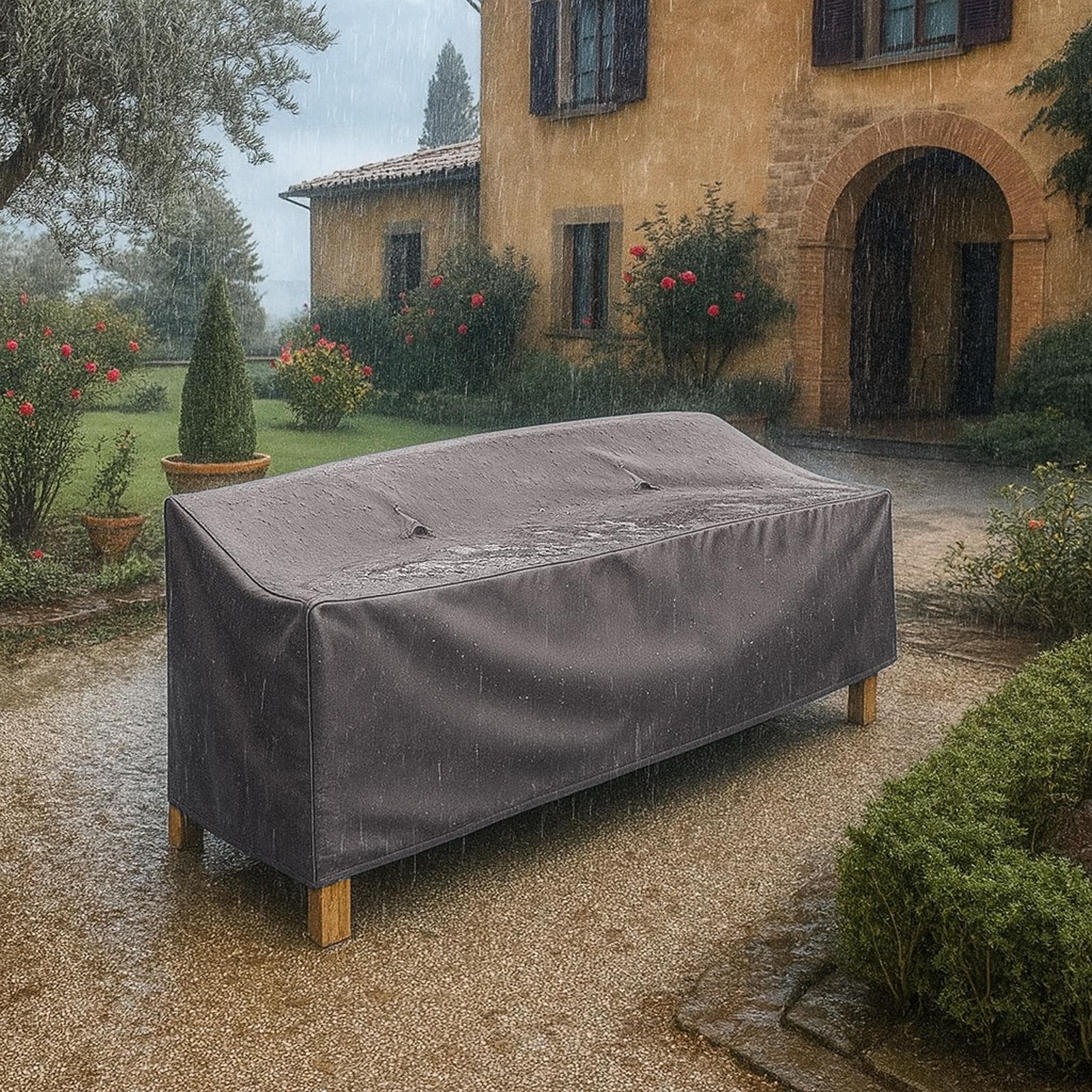 Copertura protettiva per panchina in poliestere idrorepellente antracite 165x70x90h cm con coulisse regolabile - Wakanda