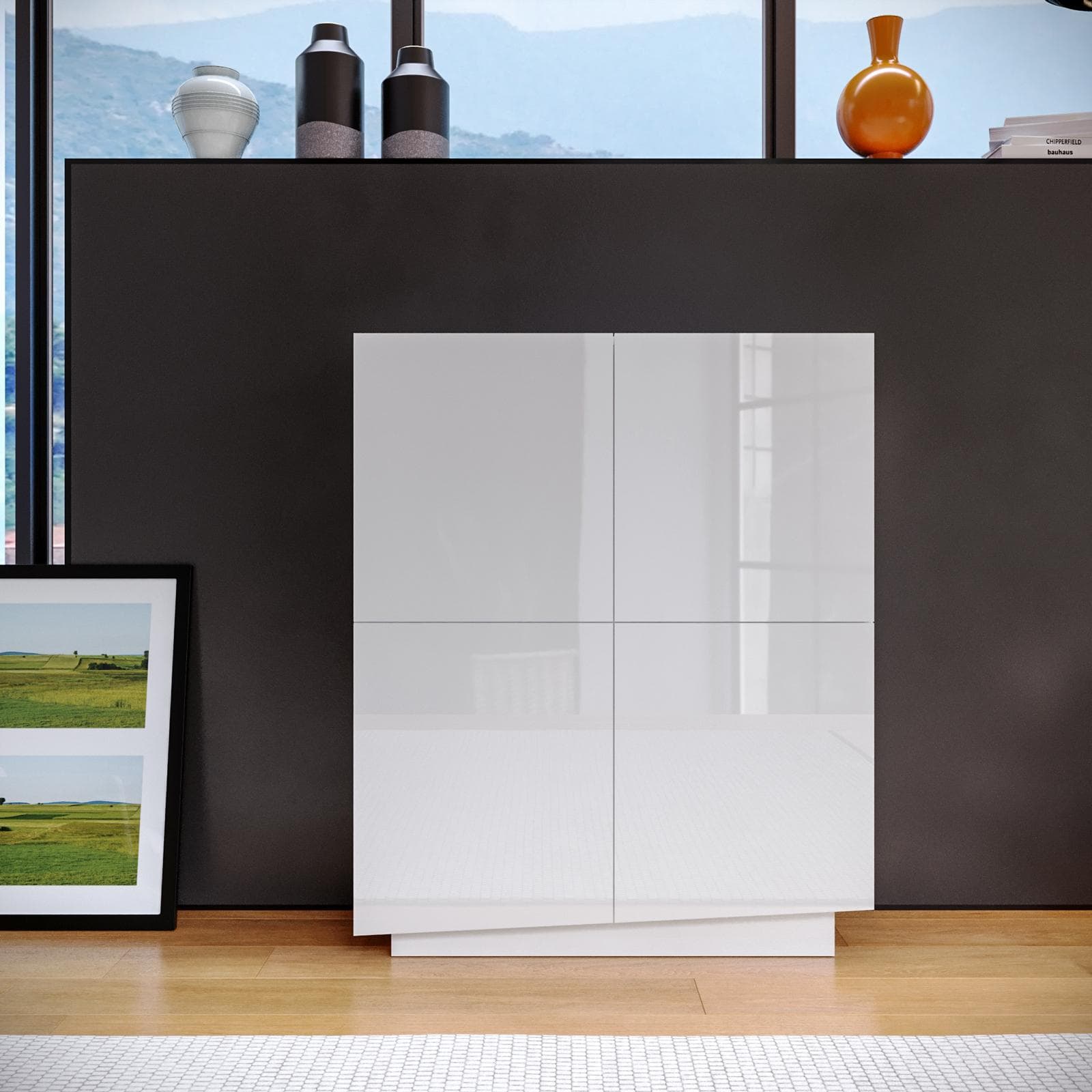 Credenza 100x120h cm con 4 ante bianco lucido - Veronique
