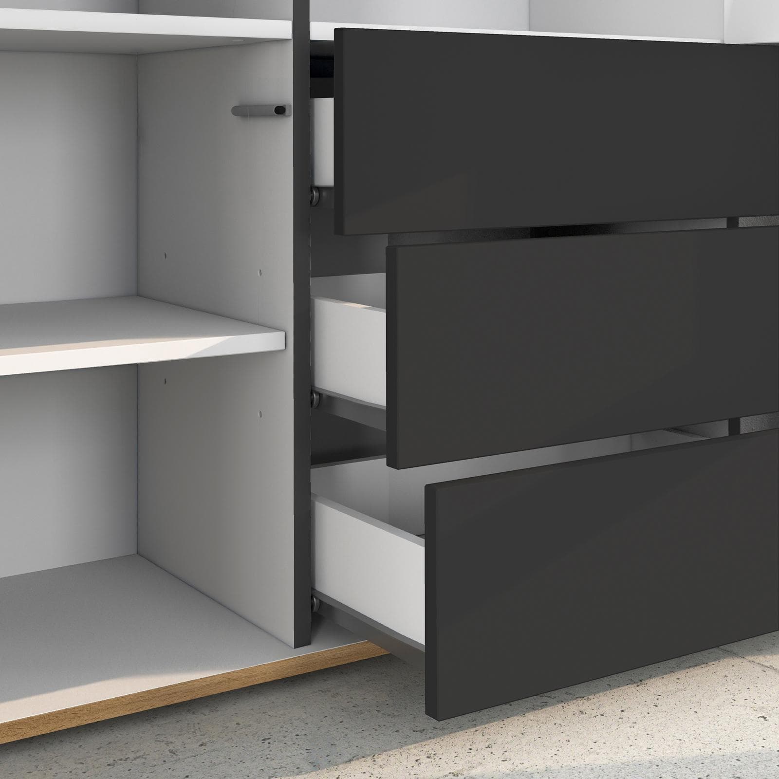 Credenza 102x110h cm antracite opaco top rovere wotan con 3 ante e 3 cassetti - Loira