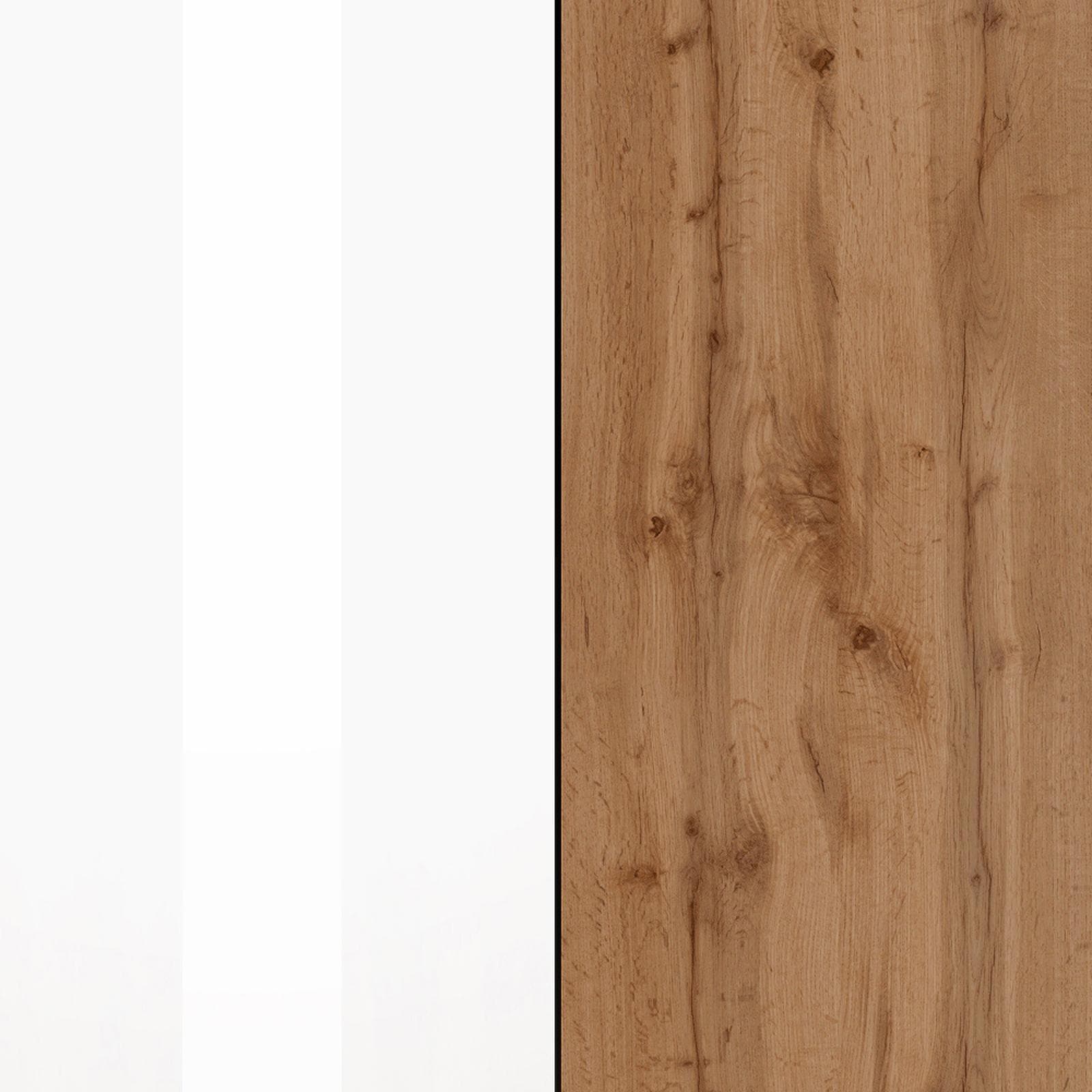 Credenza 102x110h cm bianco lucido top rovere wotan con 3 ante e 3 cassetti - Loira