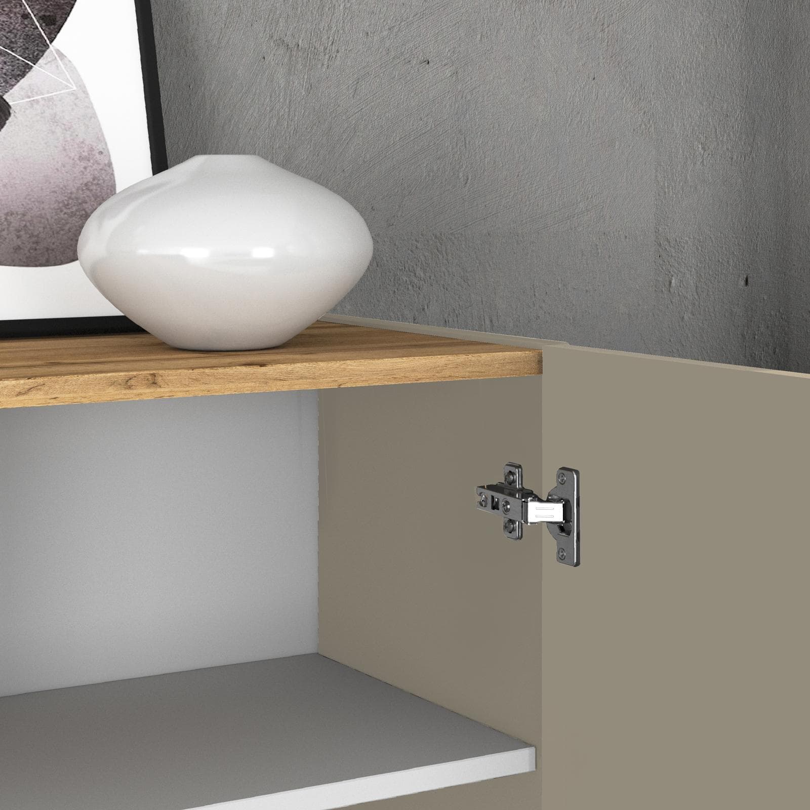 Credenza 102x110h cm tortora opaco top rovere wotan con 3 ante e 3 cassetti - Loira