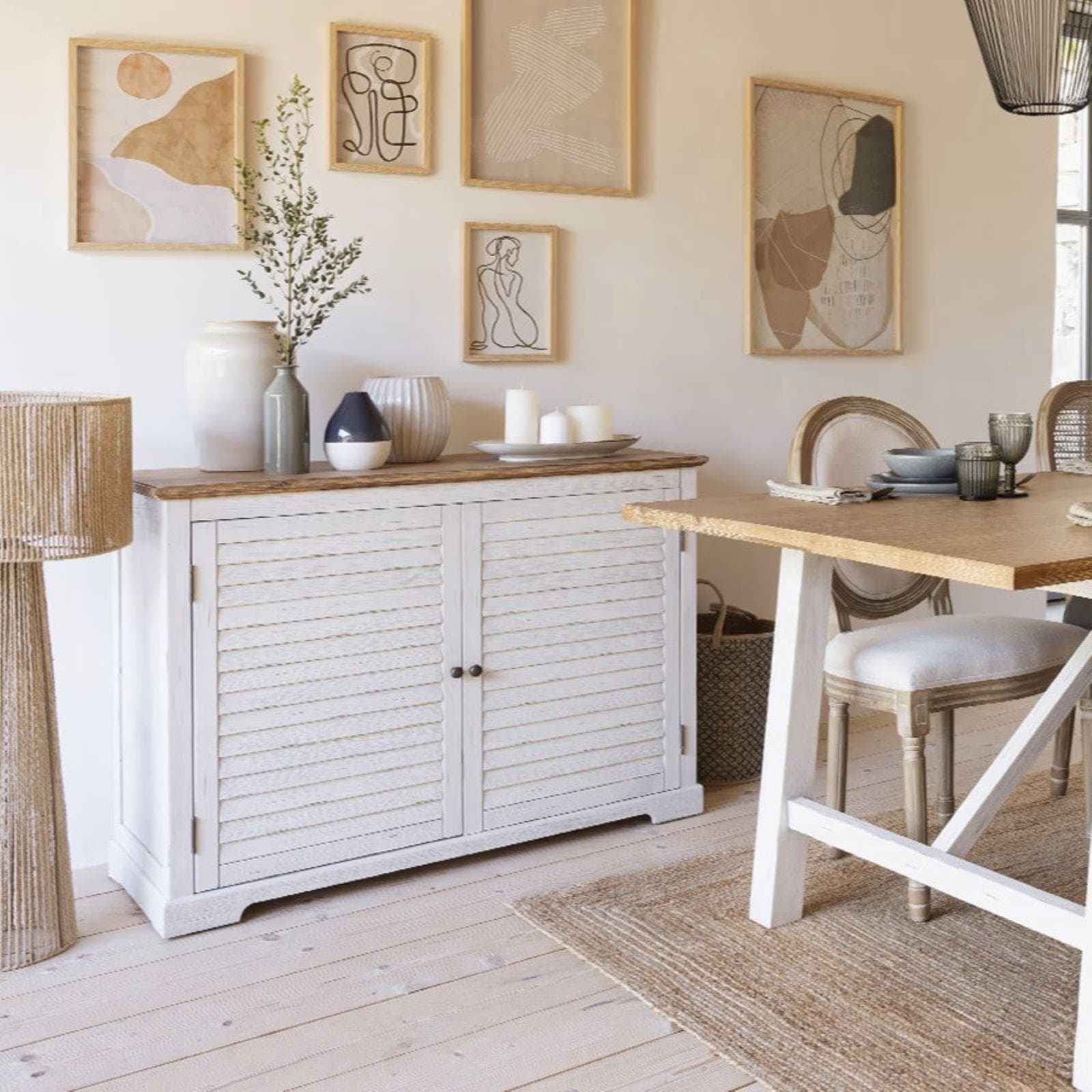Credenza 110x80h cm in legno di acacia bianco e naturale con 2 ante - Tennesee