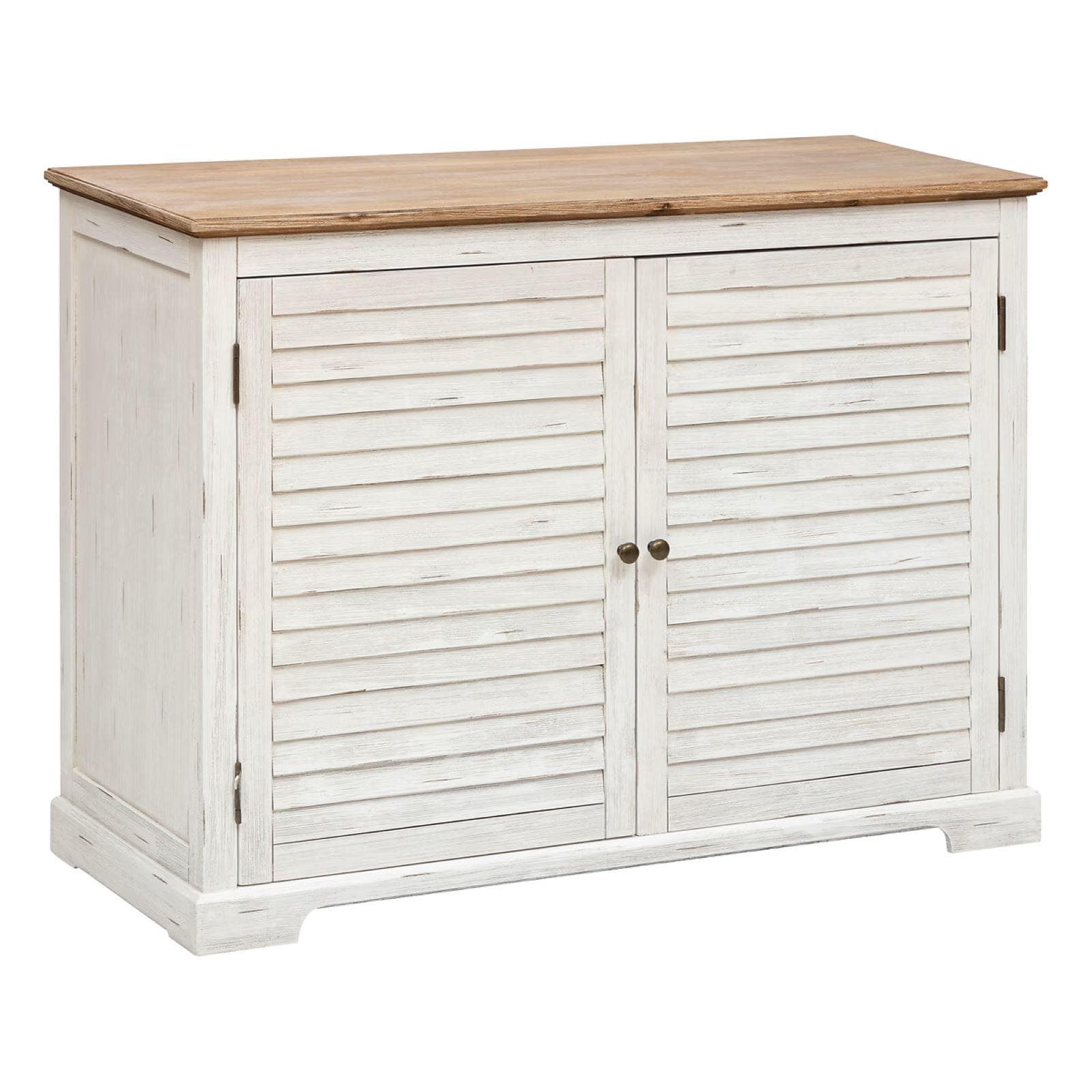 Credenza 110x80h cm in legno di acacia bianco e naturale con 2 ante - Tennesee