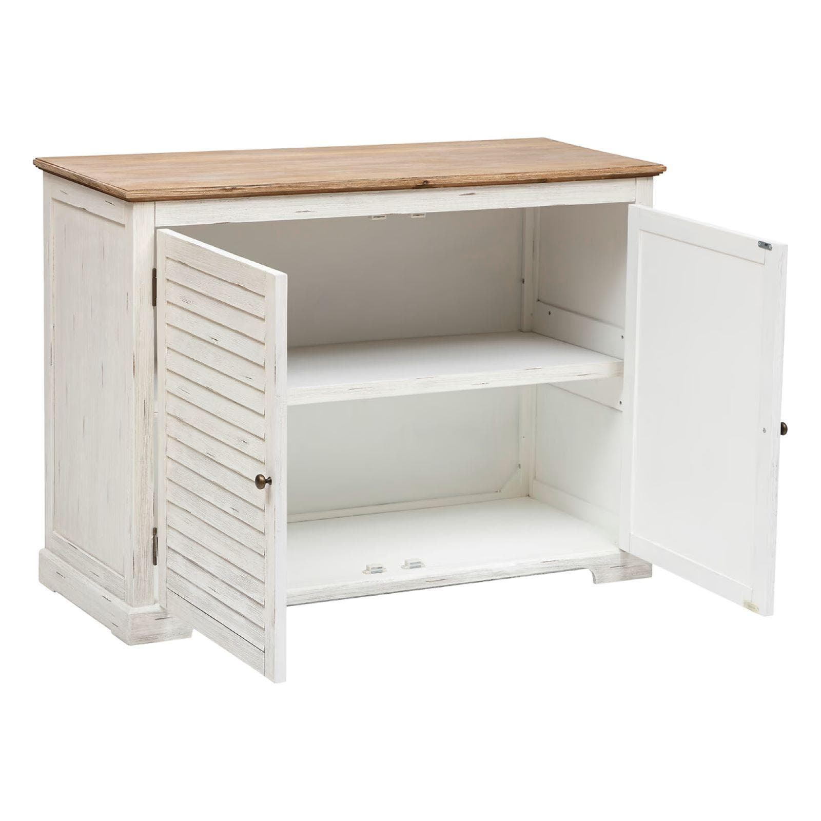 Credenza 110x80h cm in legno di acacia bianco e naturale con 2 ante - Tennesee