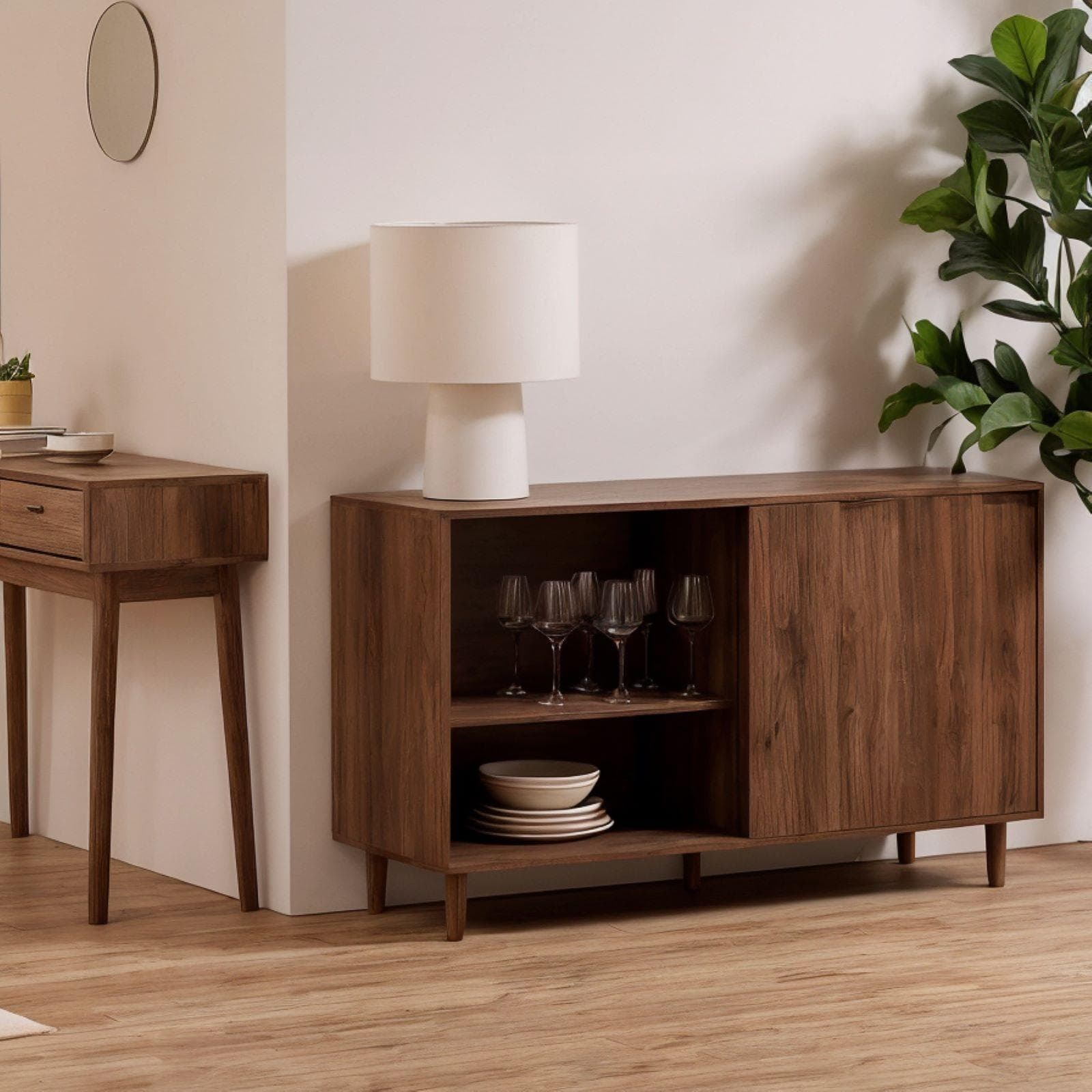 Credenza 120x72h cm effetto noce con 2 ante scorrevoli - Ynoire