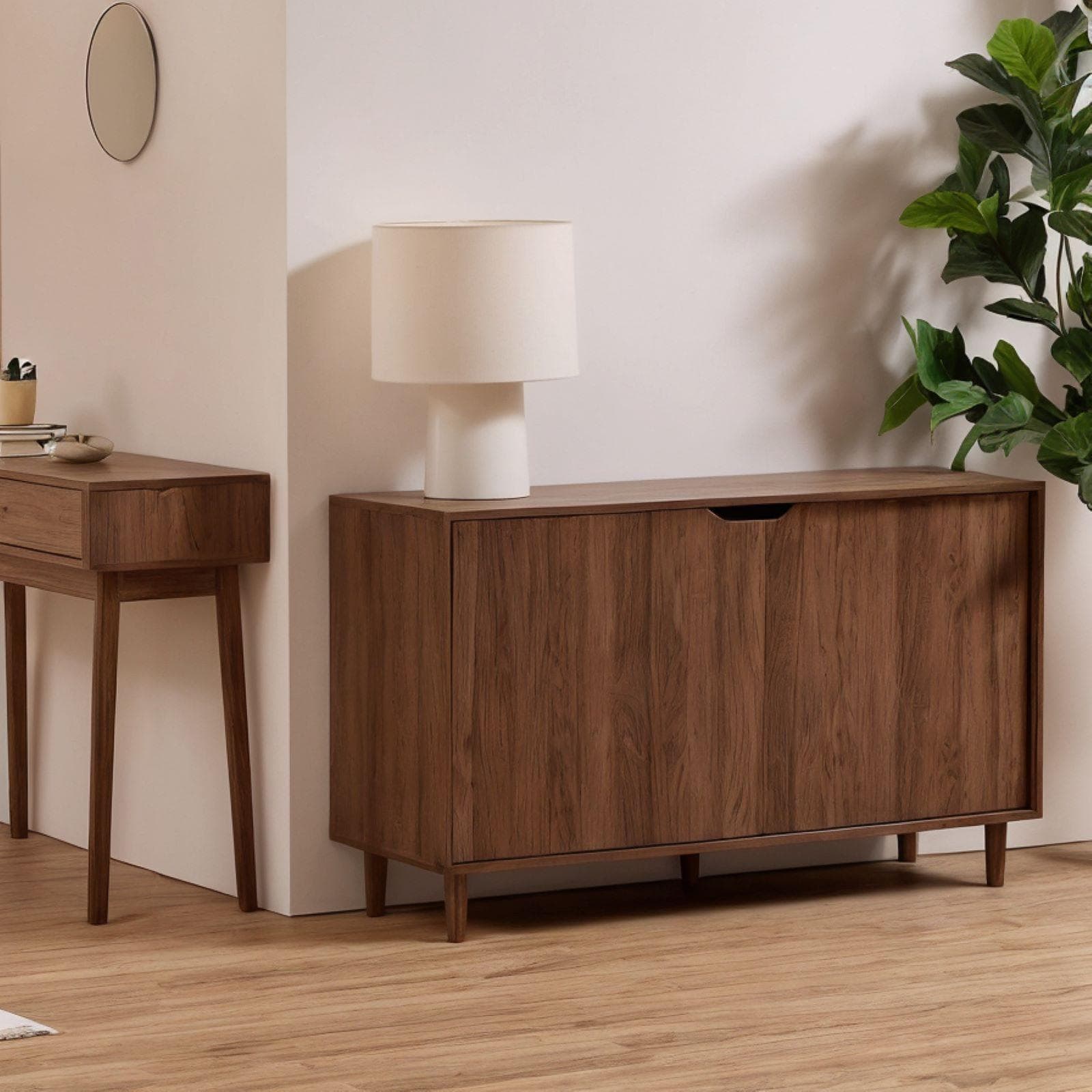 Credenza 120x72h cm effetto noce con 2 ante scorrevoli - Ynoire